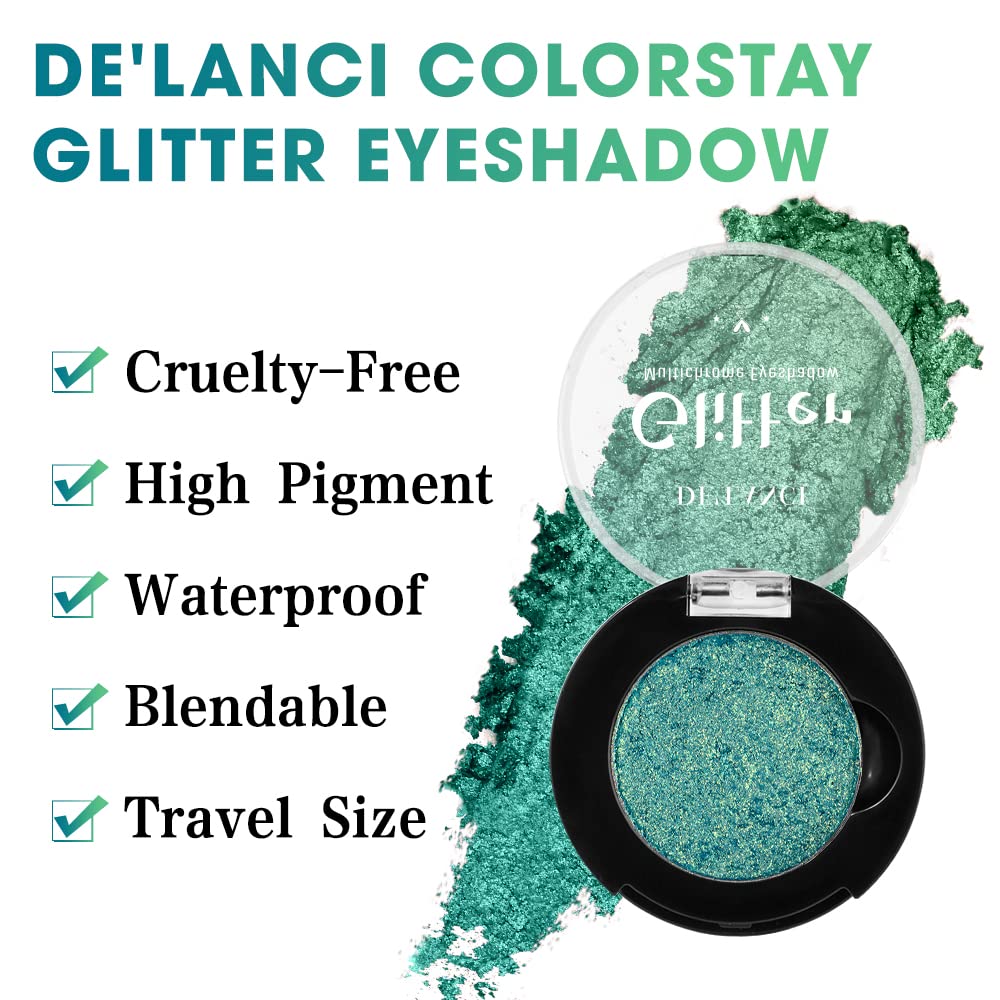 Multichrome Chameleon Green Eyeshadow Palette, Glitter Shimmer Metallic Holographic Powder, Highly Pigmented Long Lasting for Stage/Party Makeup, Bright Eyes - Image 4