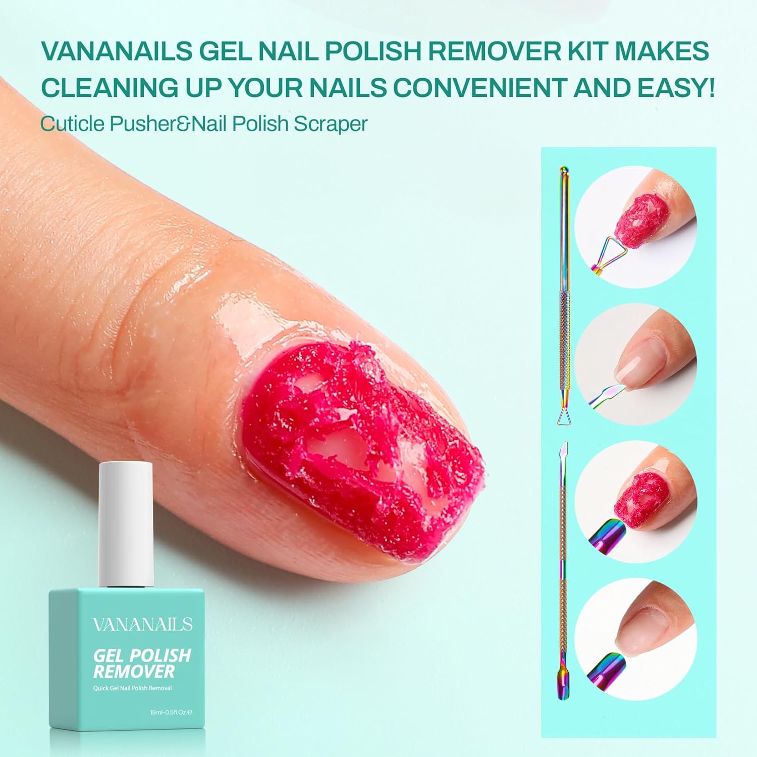 Gel Nail Polish Remover: Professional Gel Polish Remover with Cuticle Pusher & Scraper Quickly Removes Gel Nail Polish in 3-5 Minutes Without the Need for Foil Soaking and Wrapping - Image 6