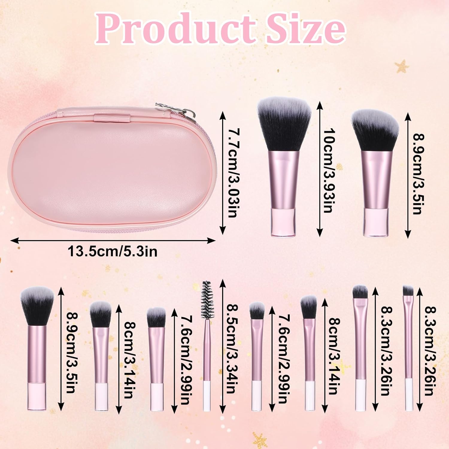 10 Pcs Mini Travel Makeup Brush Set With Pouch Pink Portable Travel Size Makeup Brushes Professional Cosmetic Brush Travel Essentials kits for Women Girls Brush Blush Powder Eye Shadow - Image 2