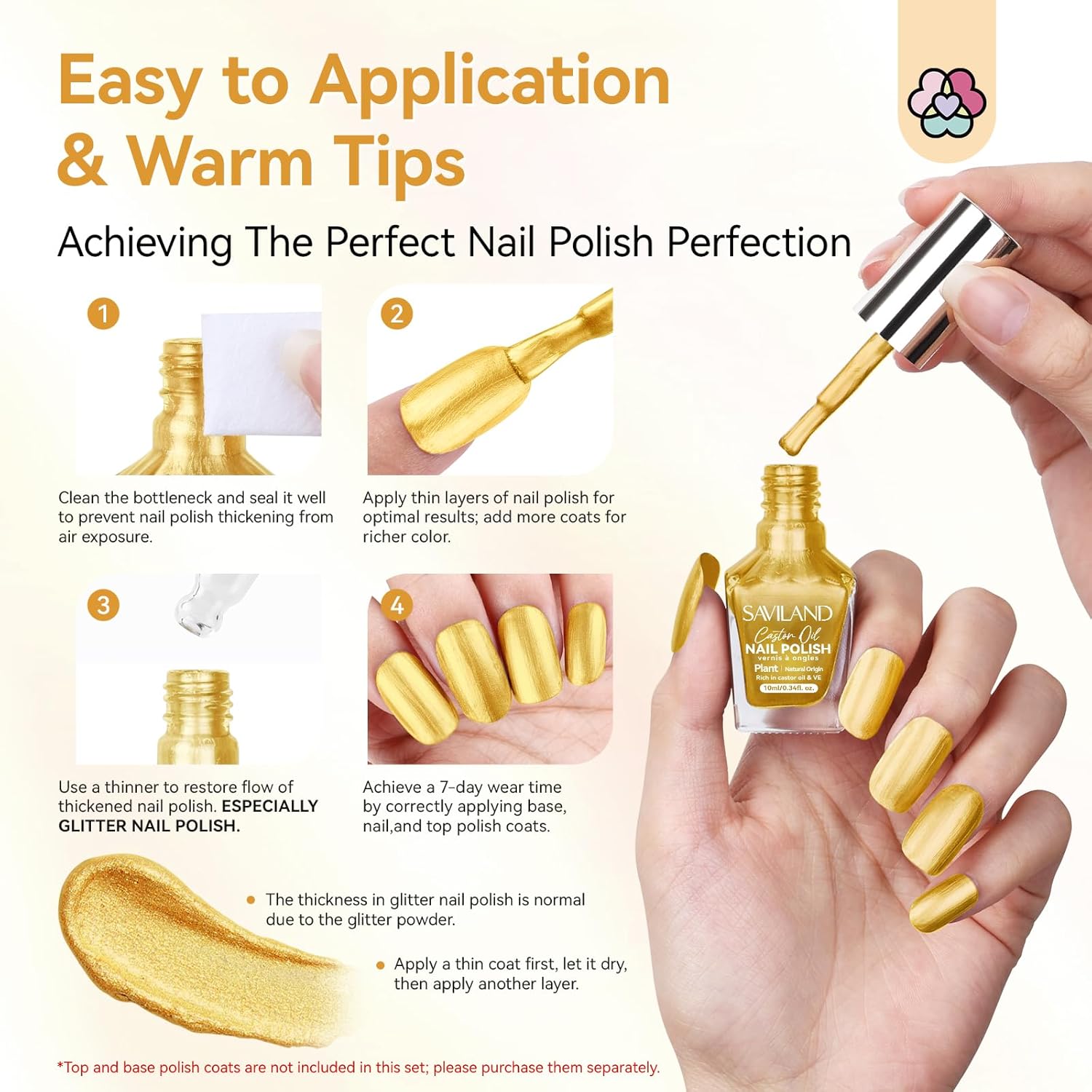 SAVILAND Gold Metallic Nail Polish: Chrome Nail Polish Air Quick Dry Nail Art Polish Bright and Shiny Fingernail Toenail Polish Bulk Nail Lacquer for Beginner DIY Manicure Art at Home Salon Women - Image 4