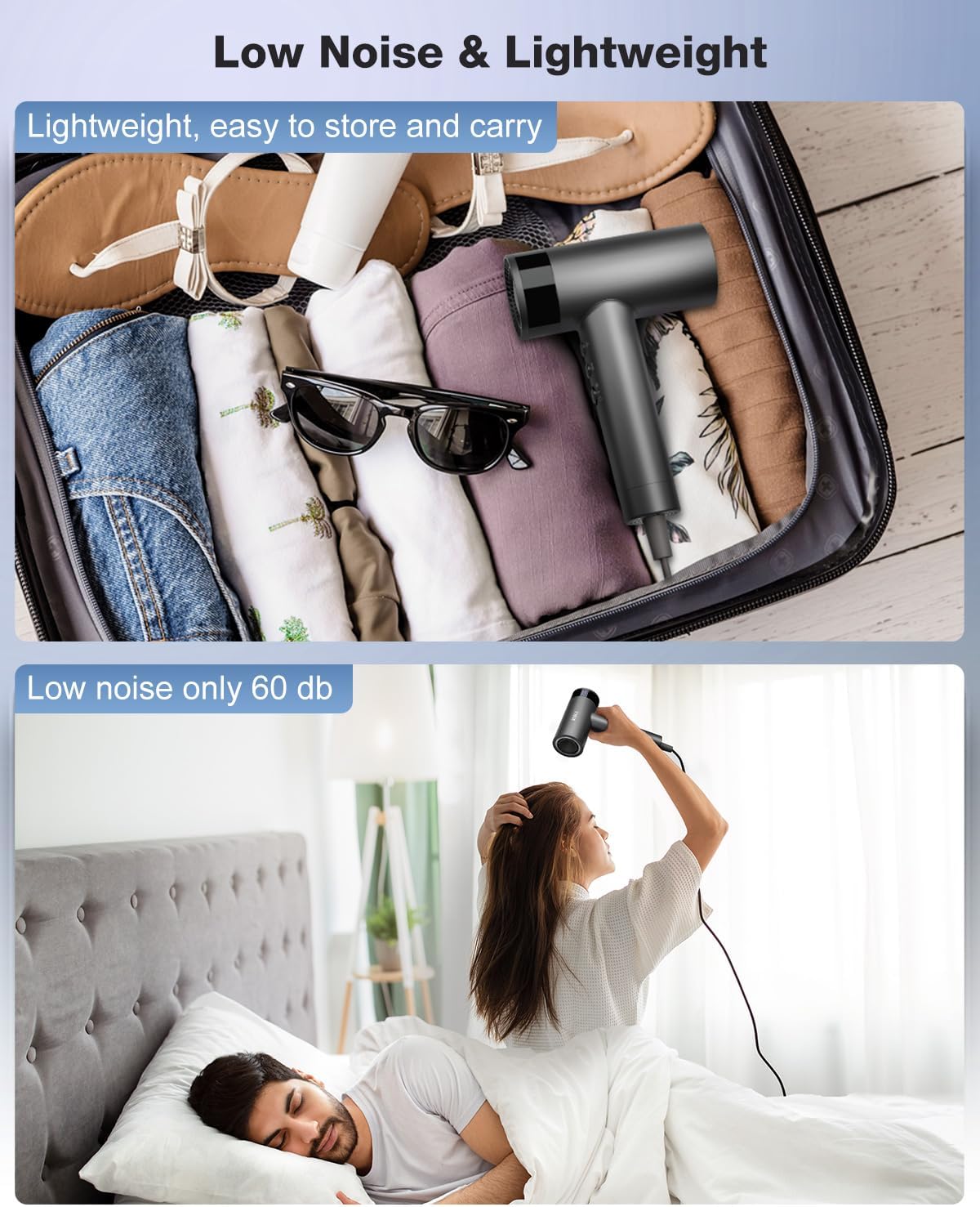 Hair Dryer, 1500W High Speed Low Noise Blow Dryer with 4 Temperatures & 3 Speed, Negative Ionic Hair Dryer, 110,000 RPM Hairdryer with Magnetic Nozzle, Fast Drying for Home, Travel, Gym, Grey - Image 6