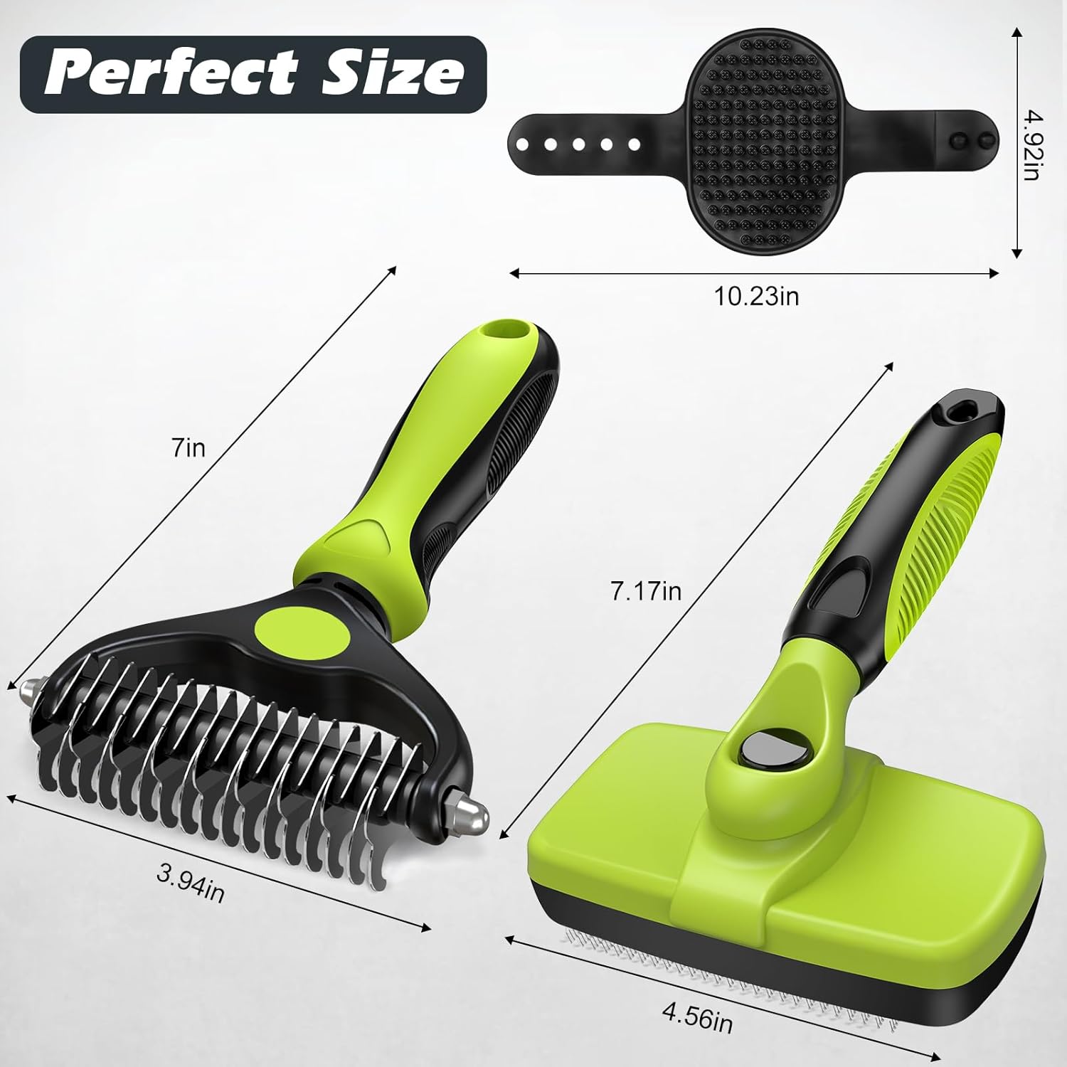 3PCS Dog Grooming Kit - Deshedding Brush, Slicker Brush, Bath Brush and Comb for Pet Supplies (Green Black) - Image 7