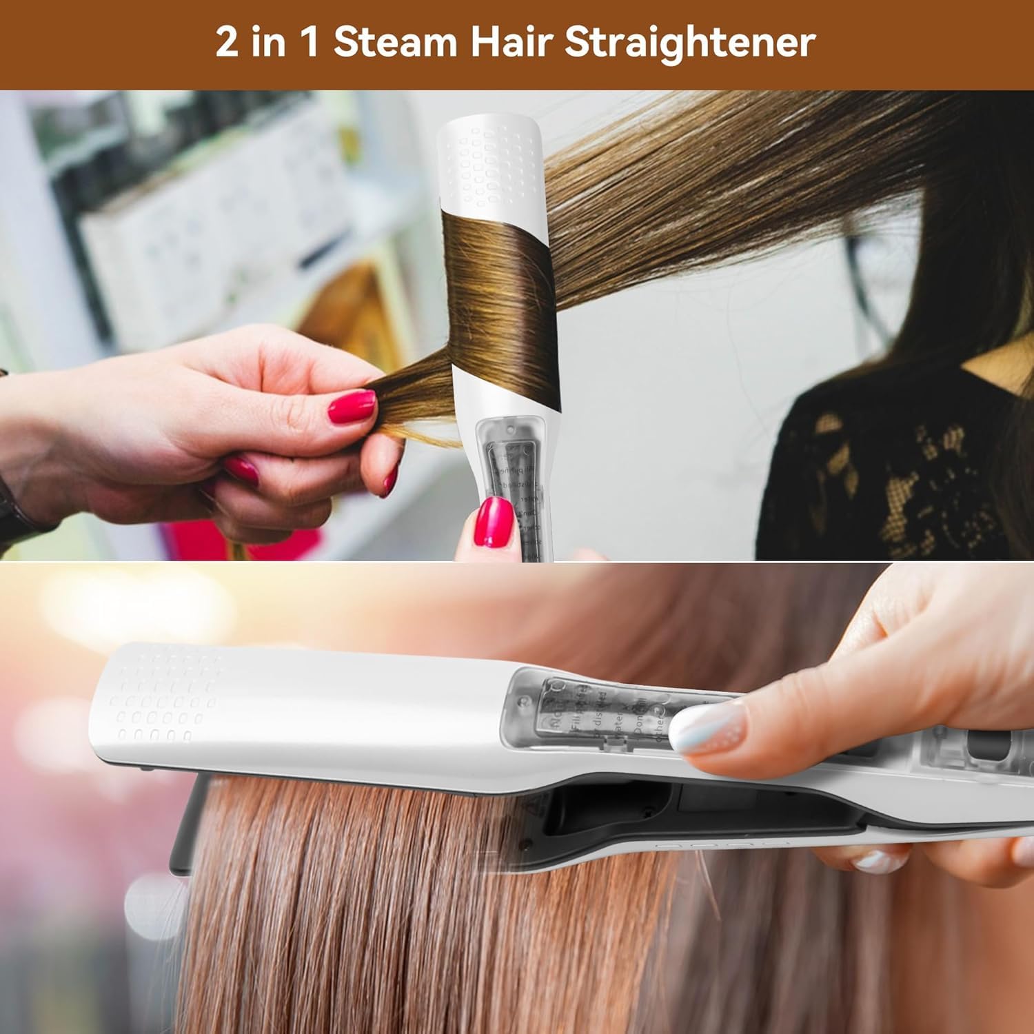 Hair Straightener, 1 Inch Steam Hair Straightener & Curling Iron 2-in-1,Fast Heat-Up, Negative Ion & Steam Hair Care,Professional Ceramic Double Voltage Straightener for Less Frizz Shinier (White) - Image 7