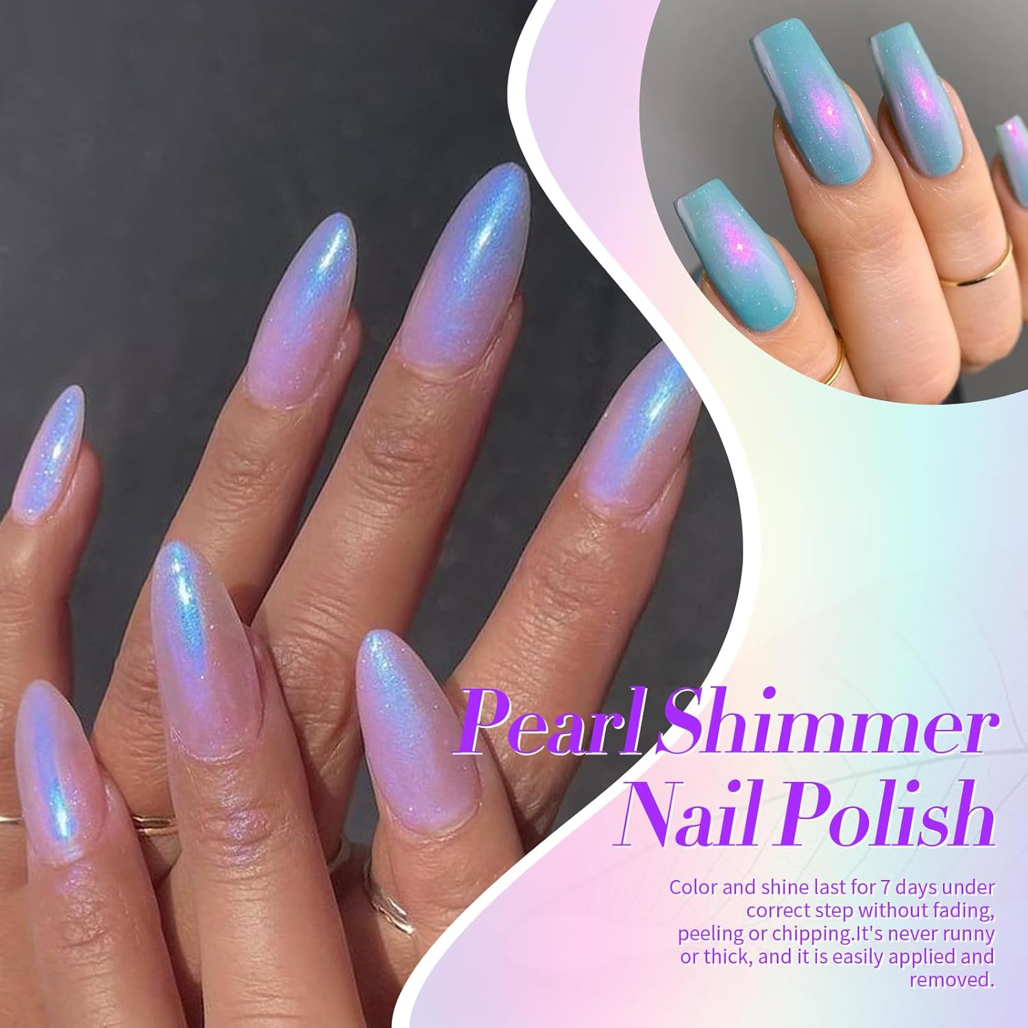 Born Pretty Pearl Nail Polish Set, 6 Colors Ombre Pearl Shimmer White Pink Purple Mermaid Nail Polish Quick Dry Spring Summer Finger 10ml 0.34oz Shell Glitter Nail Lacquer Set - Image 3