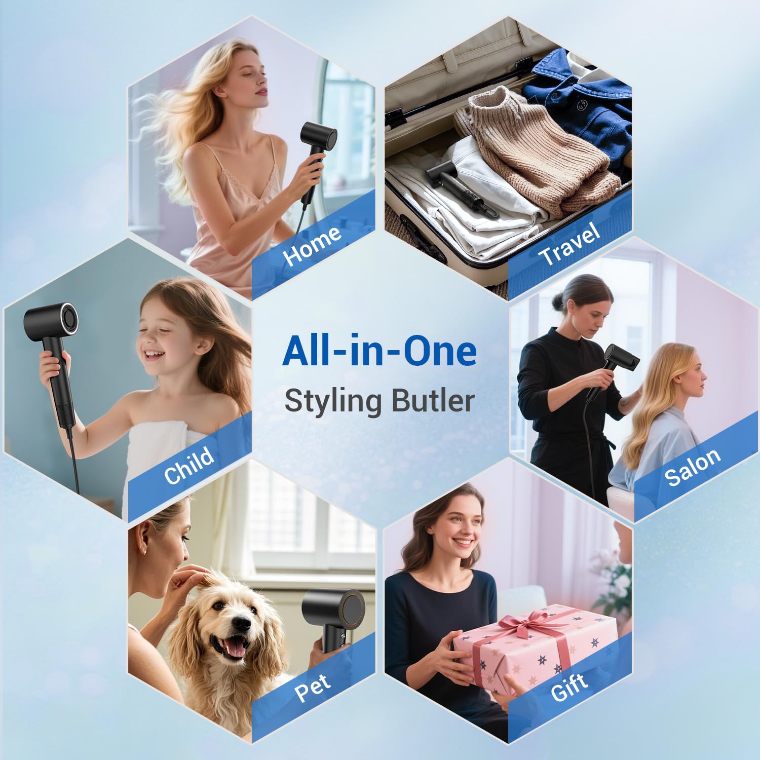 Hair Dryer with Diffuser, Hyspeedh Low Noise Blow Dryer with Fast Drying, 0.86lb Lightweight Travel Hair Dryers for Women, 1.5 Billion Plasma, Smart Thermo Control, Strong Magnetic Diffuser - Image 8