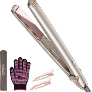 TYMO Flat Iron Hair Straightener - Titanium Hair Straighteners for Women, 1 Inch Professional Travel Flat Iron, Portable Straightener and Curlers with 10s Heat Up, 32 Temp, Dual Voltage & LED Display