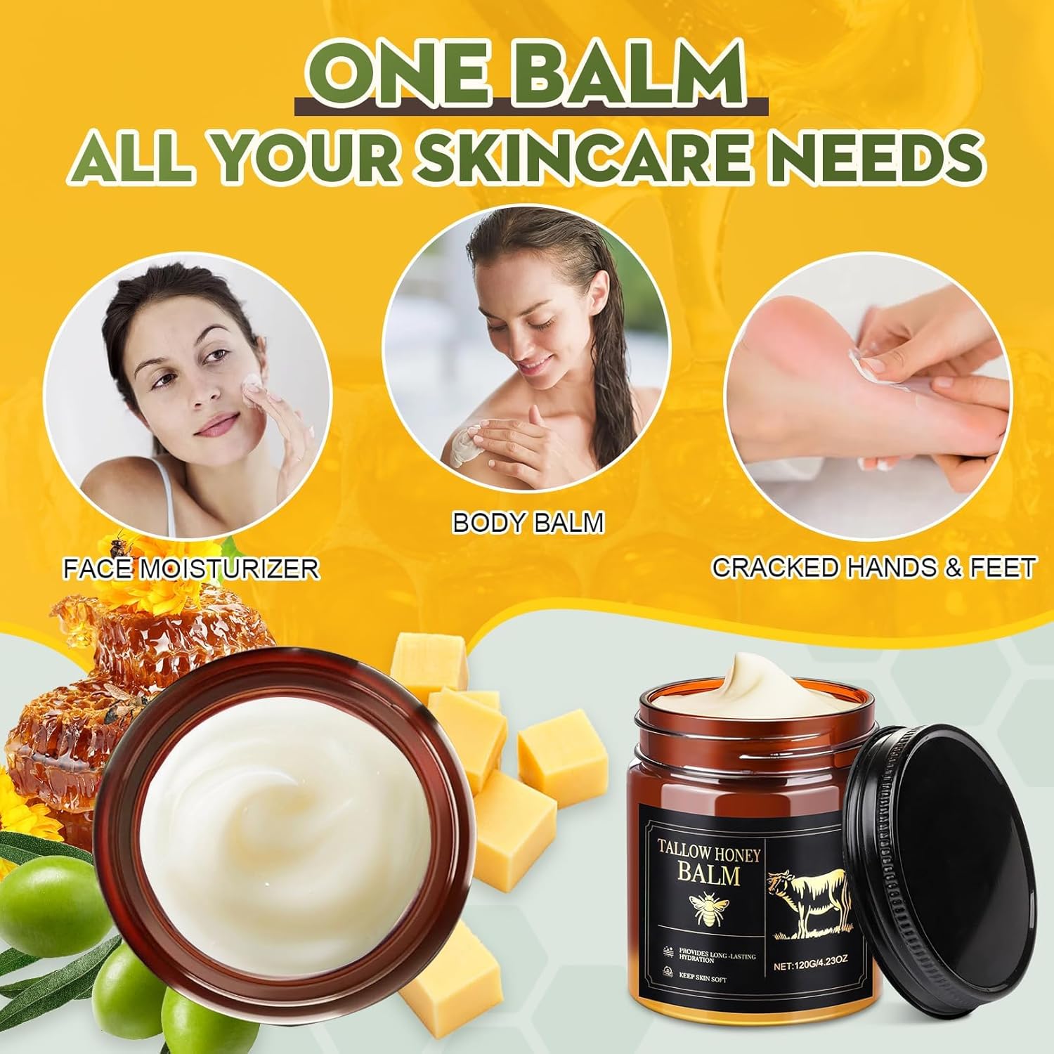 Organic Whipped Beef Tallow Face and Body Moisturizer with Raw Honey and Beeswax, 4.23 oz - Image 4
