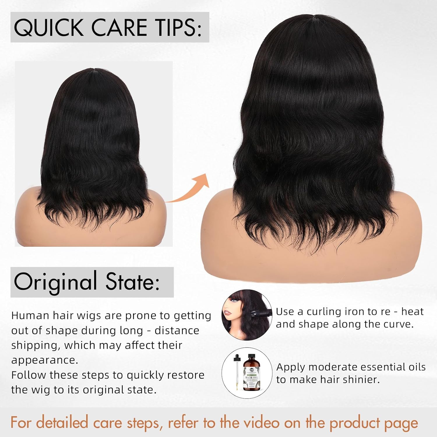FAVE Natural Wave Human Hair Wigs with Bangs 12" Brazilian Virgin Human Hair 1×3 HD Lace Top Wig Bob Wig with Bangs Glueless Black Wigs Easy Install - Image 6