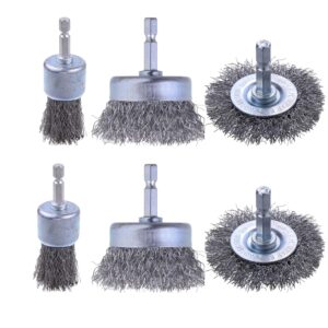 Rocaris 6 Pack Carbon Steel Wire Wheel and Pen Brush Set with 1/4-Inch Hex Shank for Rust Removal, Corrosion and Scrub Surfaces