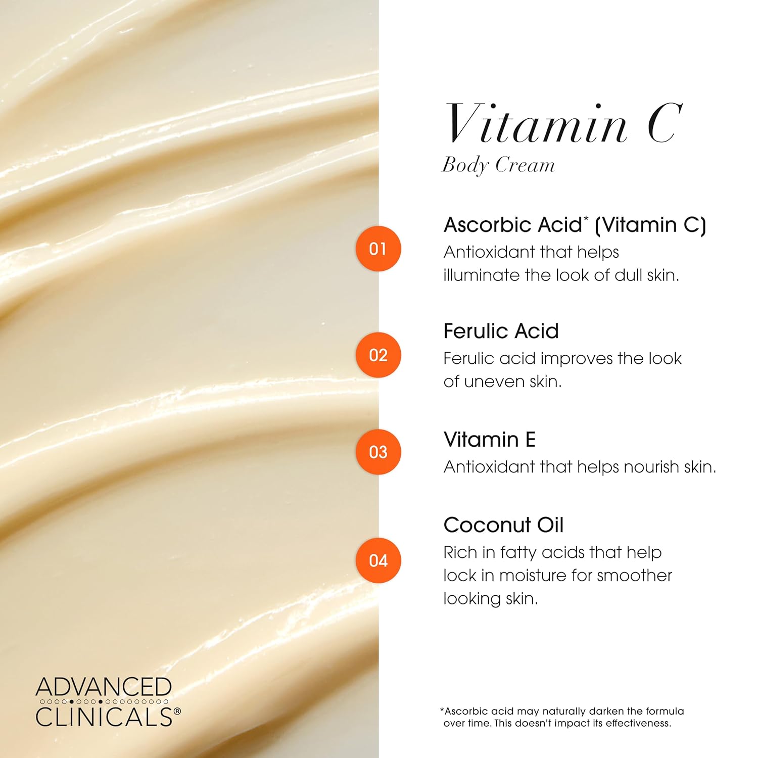 Advanced Clinicals Vitamin C Cream Visibly Brightening Body Lotion | Vitamin C Moisturizer Skin Care Body Cream For Women & Men Helps Visibly Improve Look Of Dark Spots & Uneven Skin Tone, 16 Ounce - Image 4