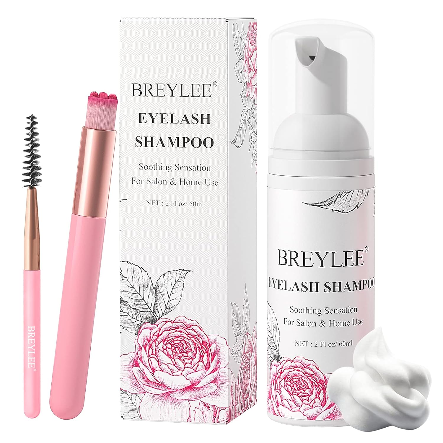 BREYLEE Eyelash Cleanser, Shampoo Foam & Brushes Eyelid Cleanser for Makeup Remover Paraben & Sulfate Free for Salon and Home Use(60ml, 2 fl oz) - Image 8