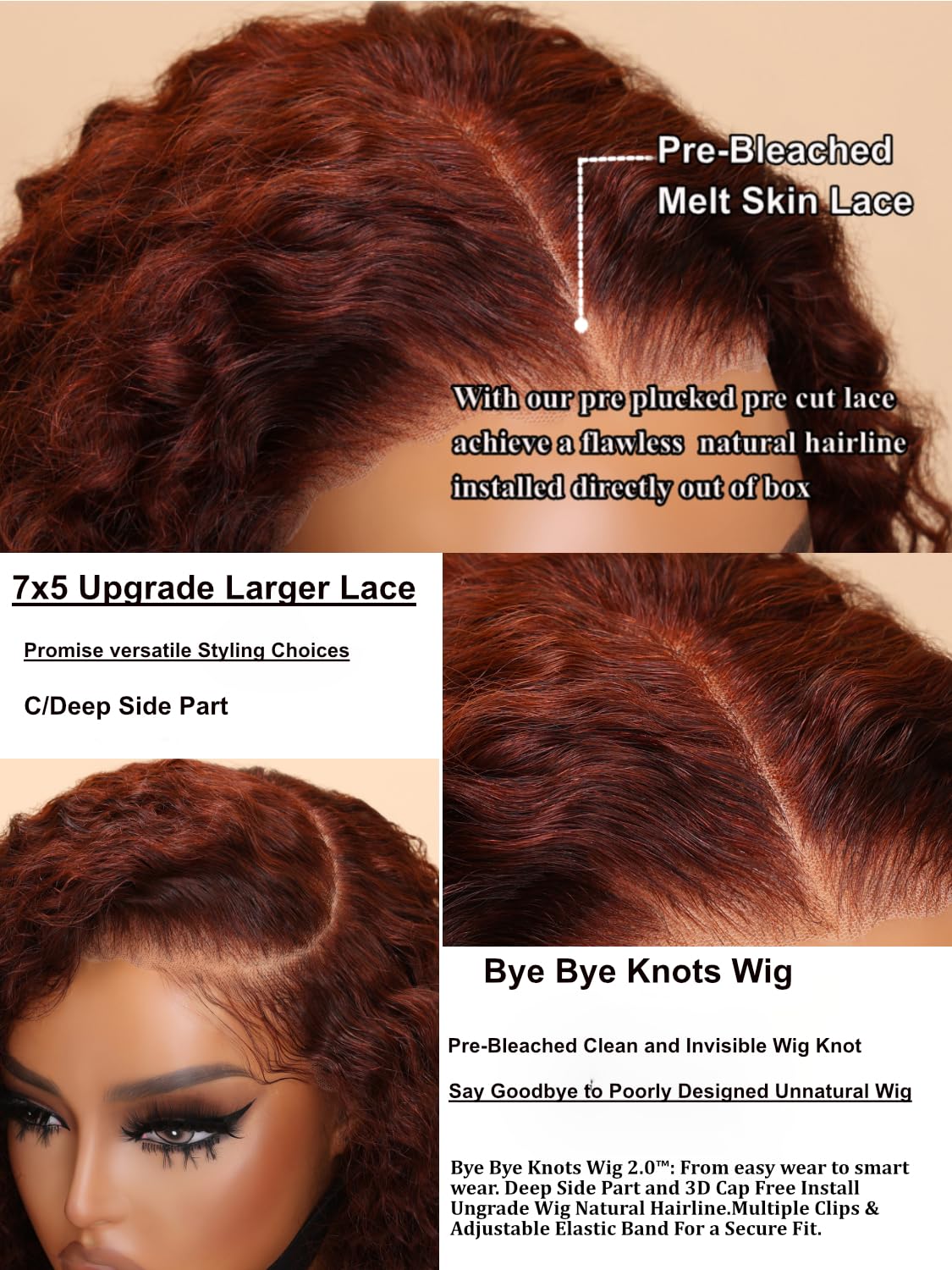 UNICE 8 inch Short Curly Beyond Basics Bob Wig Human Hair Bye Bye Knots Glueless Wigs Pre Plucked Pre Cut 7x5 HD Lace Closure Ready to Go Wig Reddish Brown Color - Image 3