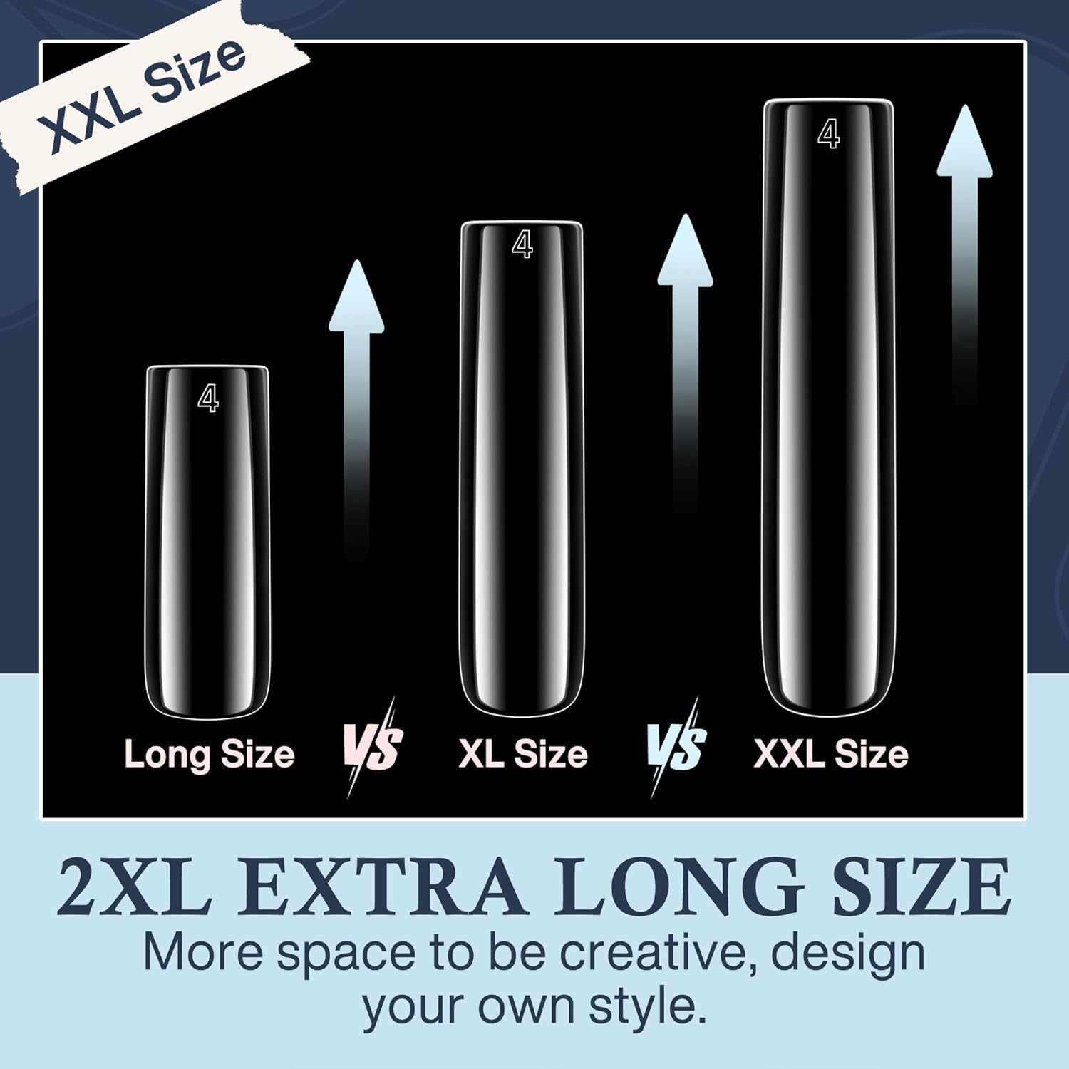 Extra Long Square Nail Tips, XXL 120Pcs 12 Sizes No C Curve Clear Acrylic Nails Straight Tapered Square Press on False Nail Tips for Nail Extension Nail Art Salon Home DIY - Image 5
