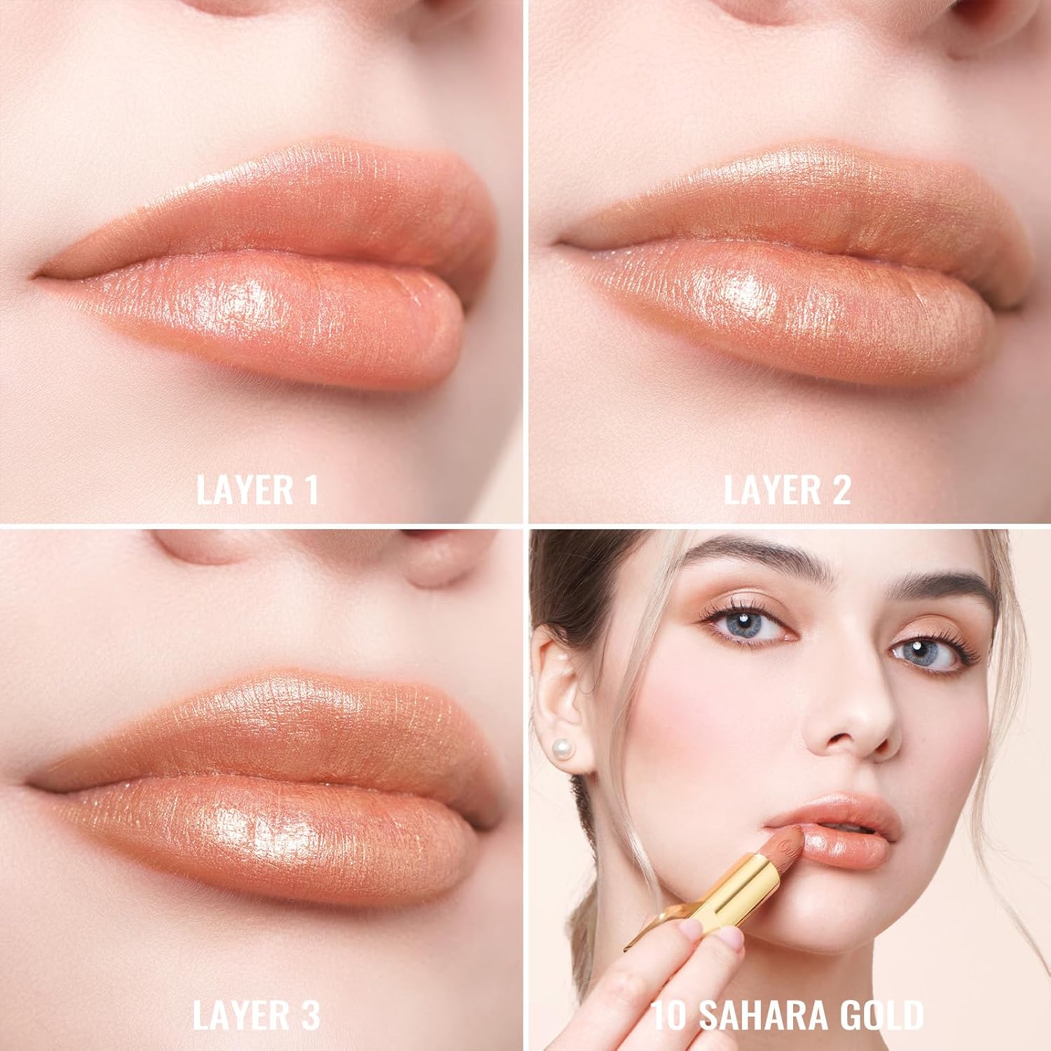 Oulac Nude Lipstick for Women with Metallic 3D Shine Lightweight Hydrating Formula, High Impact Lip Color, Vegan Beauty, Full Coverage Lip Makeup, Christmas Gifts for Women, Sahara Gold(10) - Image 5