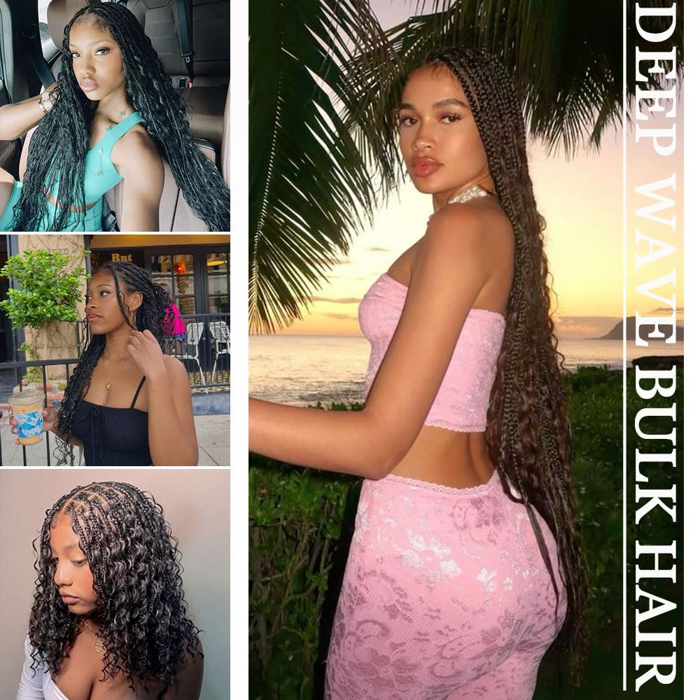 Deep Wave Bulk hair for Braiding Wet and Wavy Micro Braiding Hair No Weft Faux Deep Wave Braiding Hair Extensions for Box Boho Braids 150g with 2Bundles #30 (16Inch) - Image 7