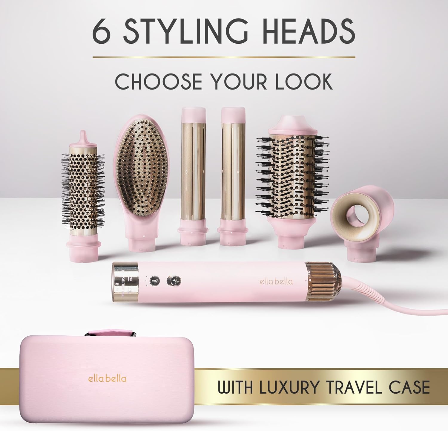 ELLA BELLA® 6 in 1 Professional Hot Air Styler • Powerful Hair Dryer & Straightener Set • Styling Without Heat Damage • Fast Drying Curling Volumizing Straightening • Protective Travel Case (Pink) - Image 5