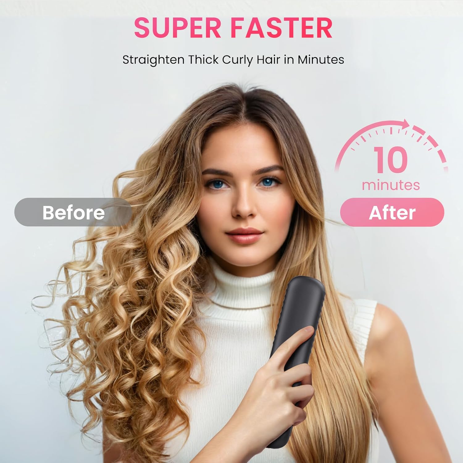 Cordless Hair Straightener Brush, Portable Mini Straightening Brush for Travel, Negative Ion Hot Comb Hair Straightener for Women, Light Purple - Image 4