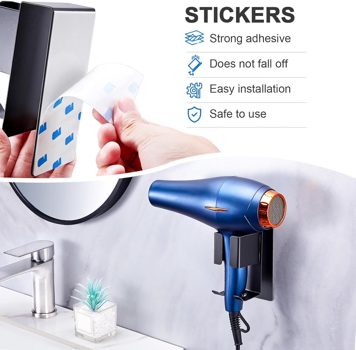 Hair Straightener Holder Wall Mounted Blow Dryer Holder, Stainless Steel Blow Dryer and Curling Iron Holder, Black Hair Dryer and Straightener Holder, Bathroom Hair Tools Organizer and Storage - Image 7