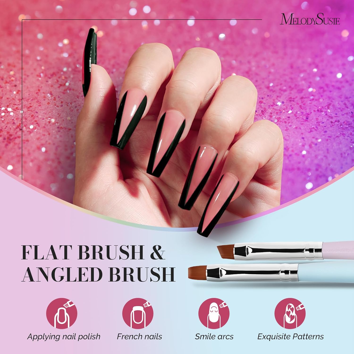 MelodySusie Nail Art Brushes Set,6pcs Nail Art Design Pen Painting Tools with Extension Gel Brush, Polish Brush, Builder Brush,Liner Brush, Carved Brush, and Dotting Pen for Home DIY Salon Use - Image 2