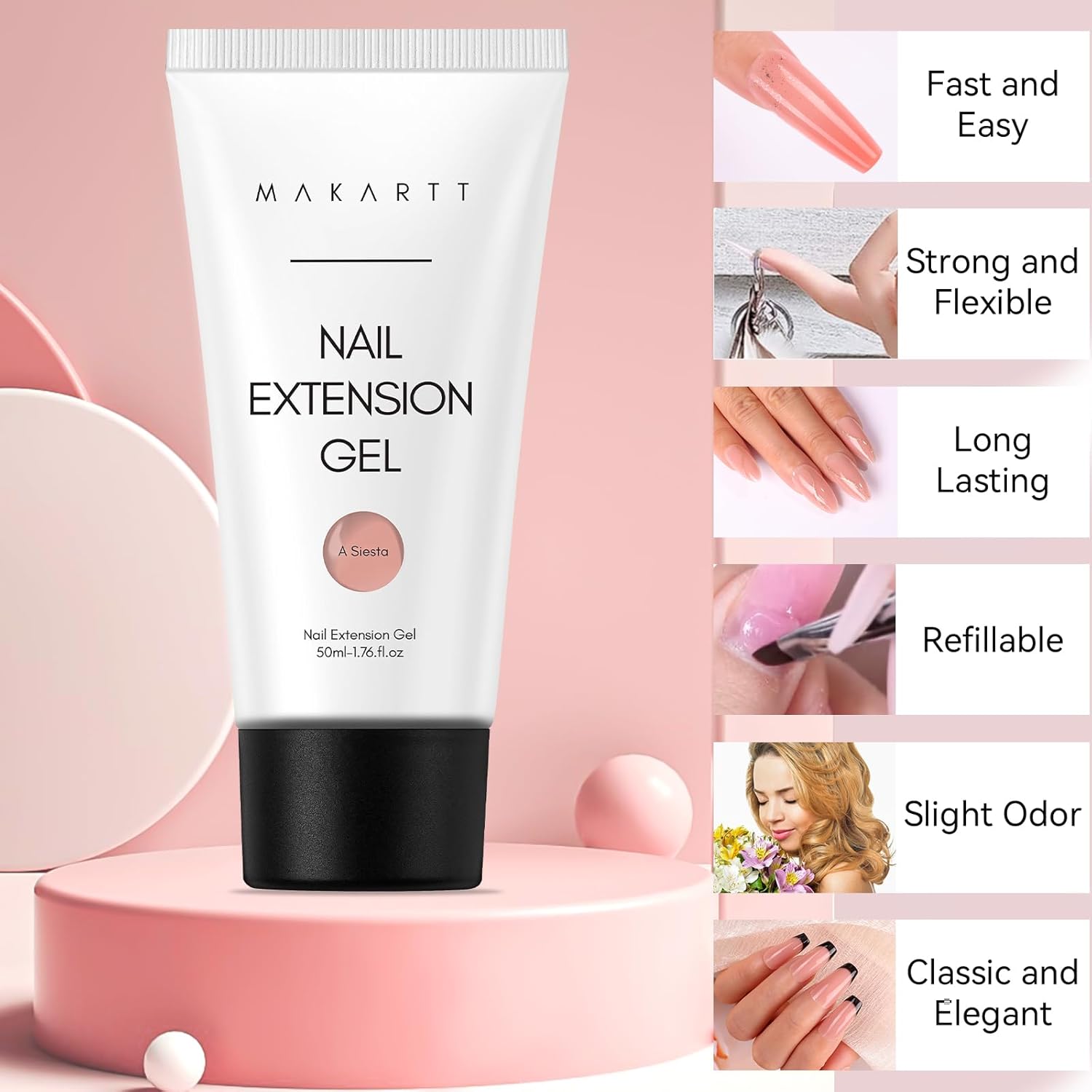 Makartt Poly Nail Gel, 50ML Nude Nature Builder for Nail Extension Elegant All Season Gel Color for 3D Molding Gel Nail Strengtheners-Long-Lasting Supplies for DIY Salon Quality-A Siesta - Image 5