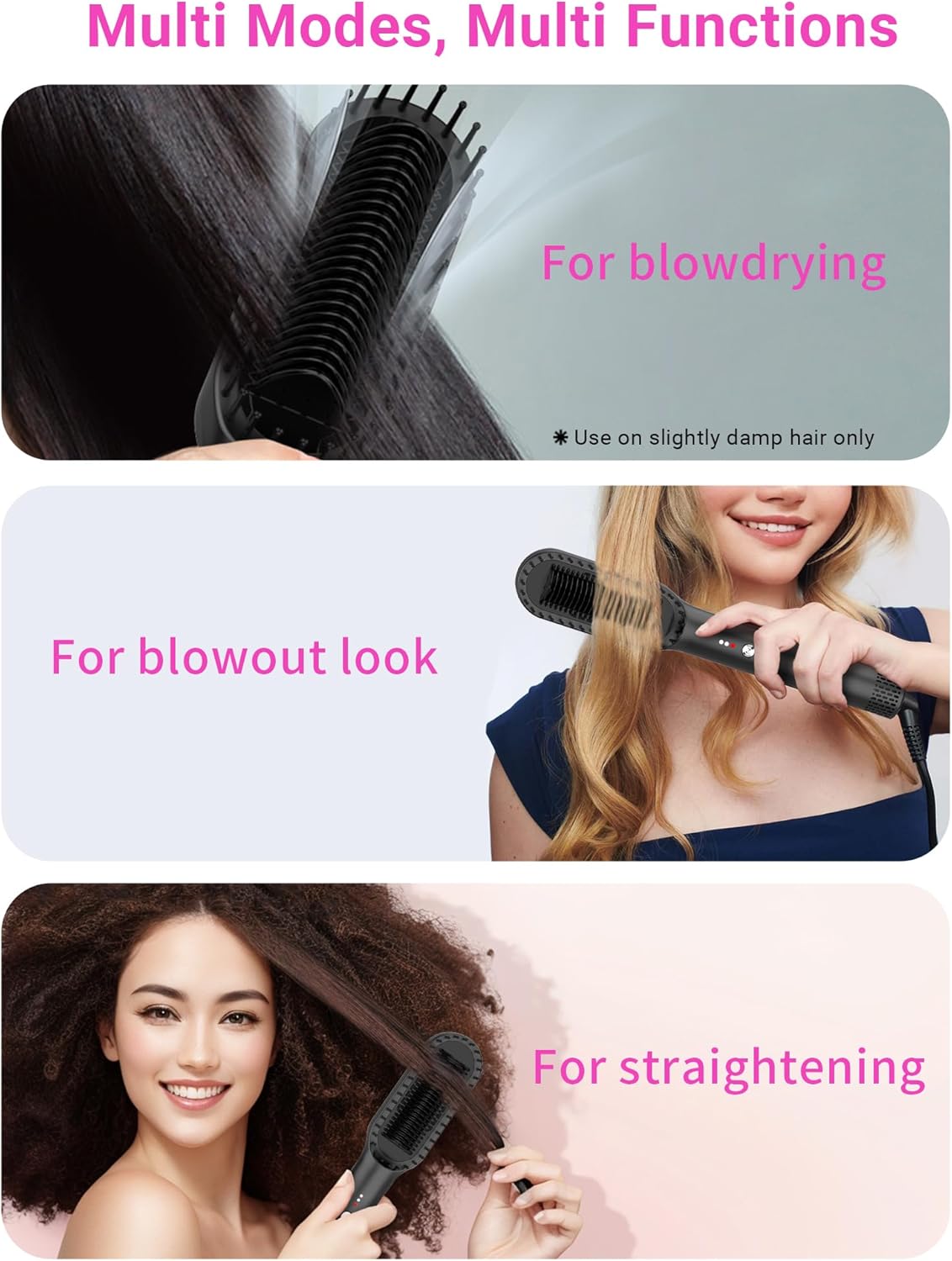 Hair Straightener Brush with Air Vents, ABVOT All in 1 Hot Air Straightening Comb for Black Women, Dual Voltage, Auto Shut Off, Anti Scald Shell, Fast Heat Up, for Curly Hair | Black - Image 6