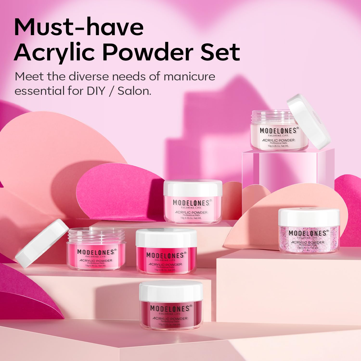 Modelones Pink Acrylic Powder 6 Colors Acrylic Nail Powder Kit Neon Glitter Summer Acrylic Nail Powder Valentine's Acrylic Cover Powder for Nail Art Extension No Nail Lamp Needed (A3-LoveStruck Blush) - Image 7