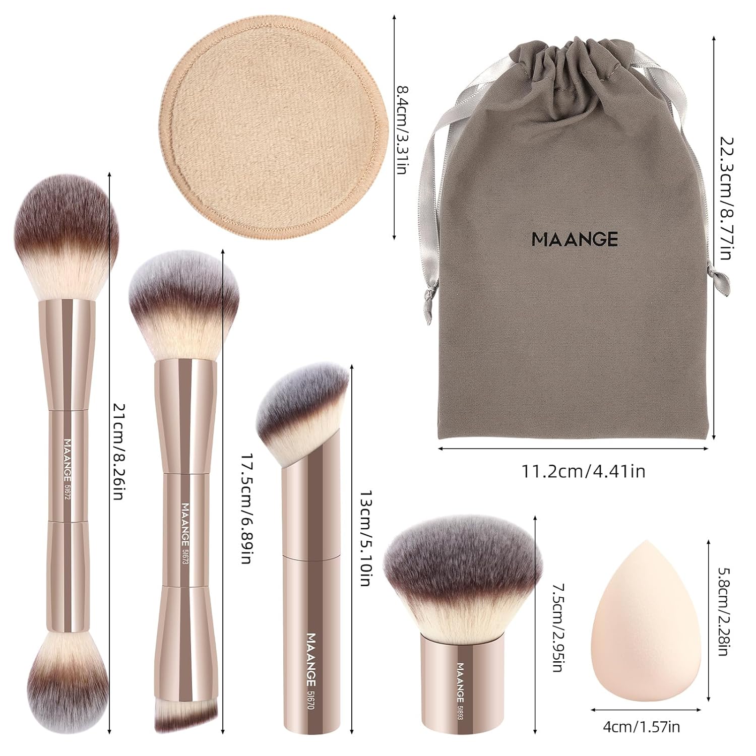 MAANGE 9 PCS Makeup Brush Set Foundation Brush Double Makeup Brushes for Blending Liquid Powder Concealer Cream Blush Buffe Contour Make up Brush Kit (Gold) - Image 8