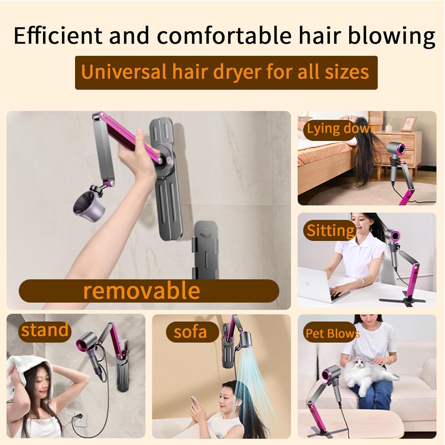 Adjustable Blow Dryer Holder Wall Mounted Storage,Bathroom Blow Dryer Holder,Height Angle,Metal Material Compatible with 99% Hair Dryer Hanger, Suitable for countertop use - Image 11