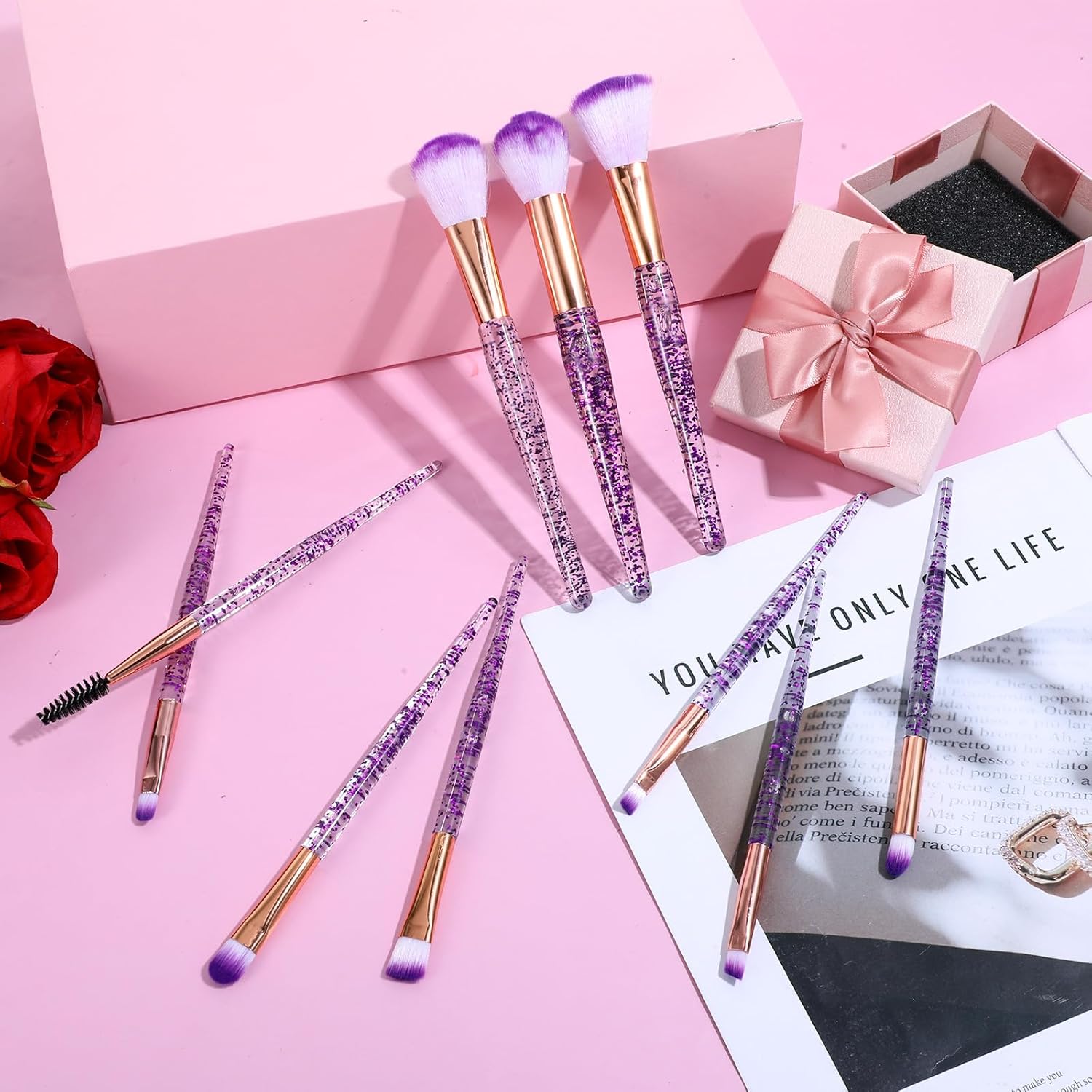 10 PCS Crystal Glitter Makeup Brushes, Cute Makeup Brushes Face Cosmetics Blending Brushes Professional Glitter Brushes for Foundation Concealer Eye Shadow Blush Lip - Image 7