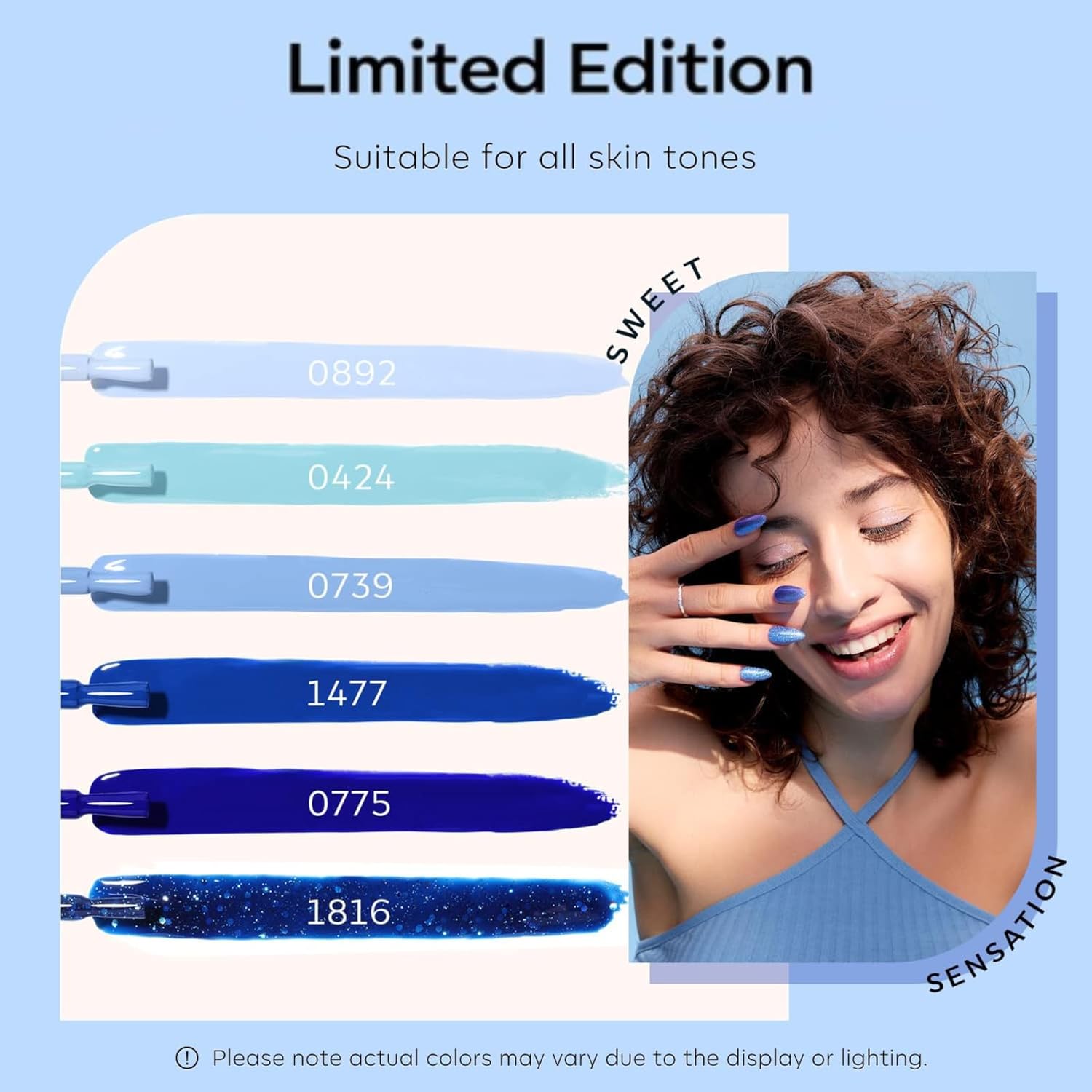 modelones Blue Gel Nail Polish Set 6 Colors, Royal Blue Sky Blue Glitter Navy Blue Nail Gel Polish Kit Light to Dark Shades Soak Off Pastel Spring Nail Art Gel Salon DIY Manicure Gift for Women Girl - Image 5