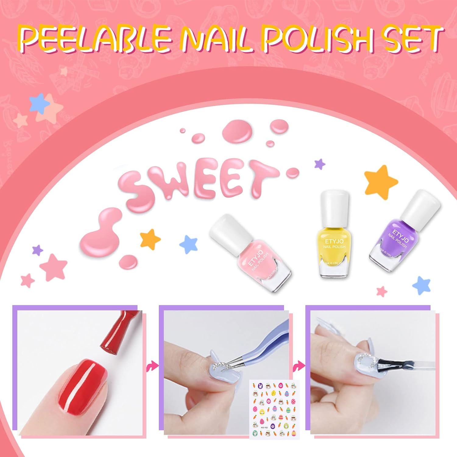 12 Rainbow Colors Peel-Off Kids Washable Quick Dry Girls Nail Polish Kit for Kids Teen Little GirlsToddler Ages 3-12 - Image 6