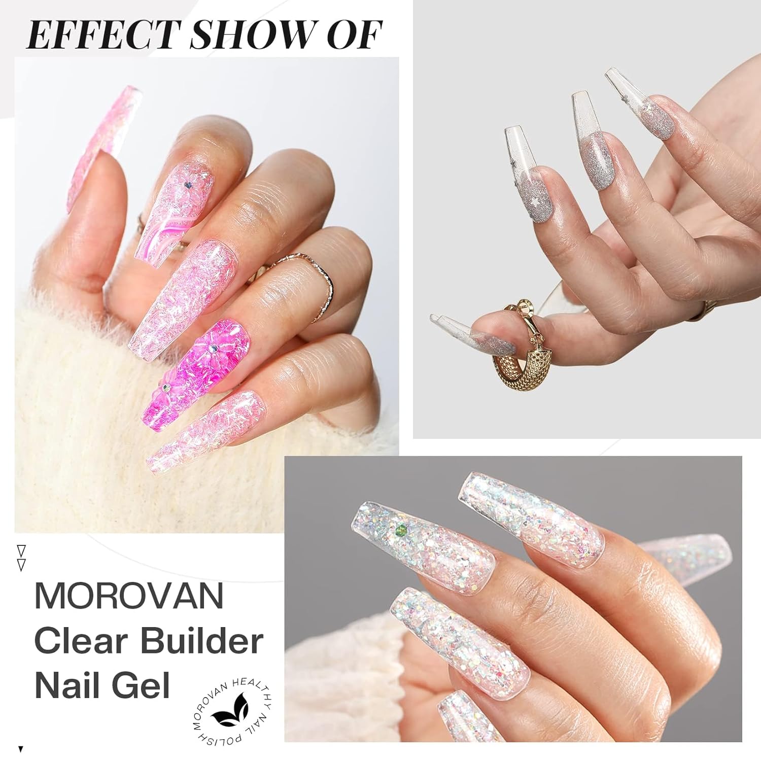 Morovan Clear Builder Gel for Nails: UV/LED Hard Gel Kit - 2oz Strong 3D Sculpting Extension Strengthen Professional Art Manicure Set with Forms & Brush Supplies - Image 7