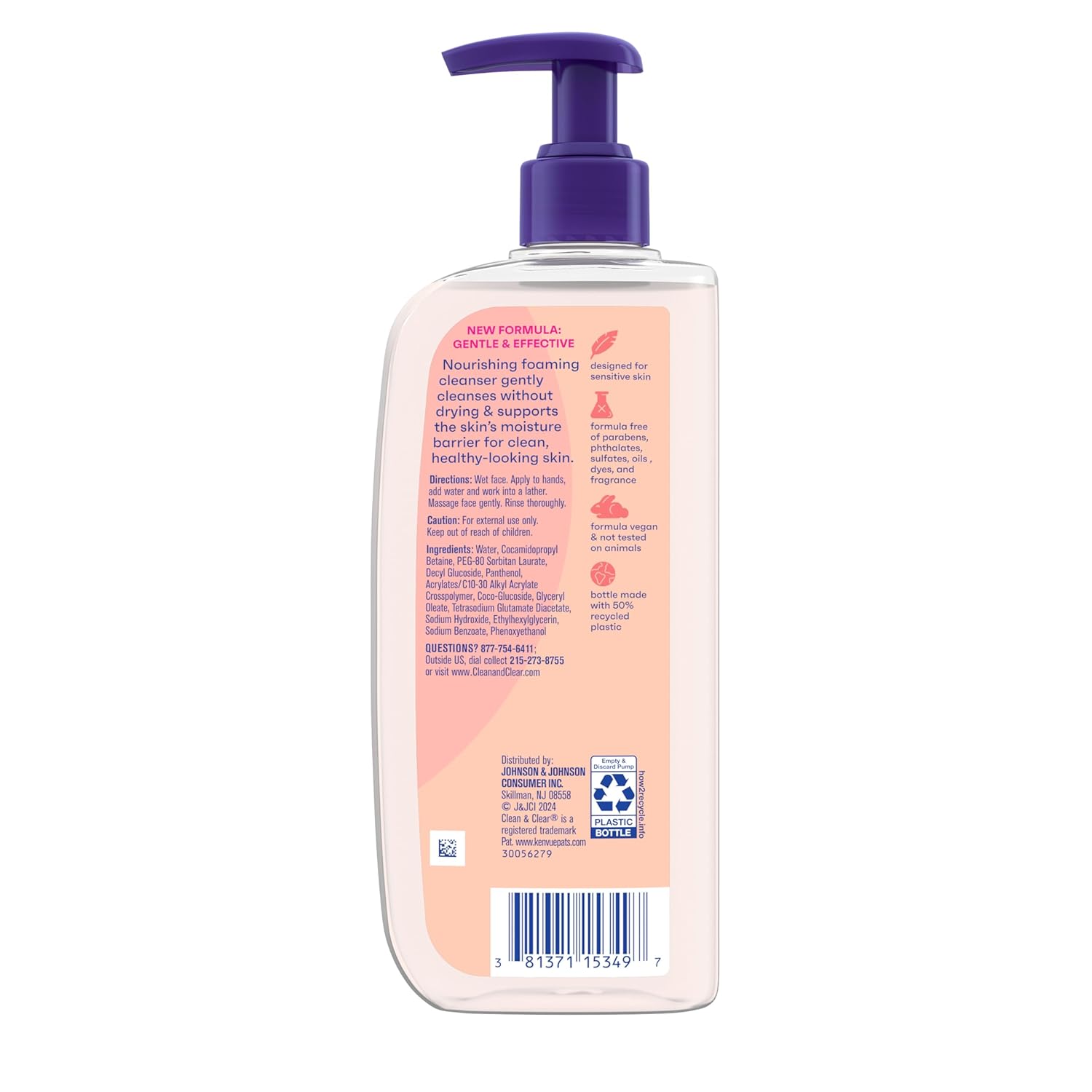 Clean & Clear Essentials Oil-Free Foaming Facial Cleanser, Daily Face Wash with Pro-Vitamin B5 Gently Removes Oil & Pore Clogging Impurities Without Drying Skin, Fragrance-Free, 8 fl. oz - Image 6