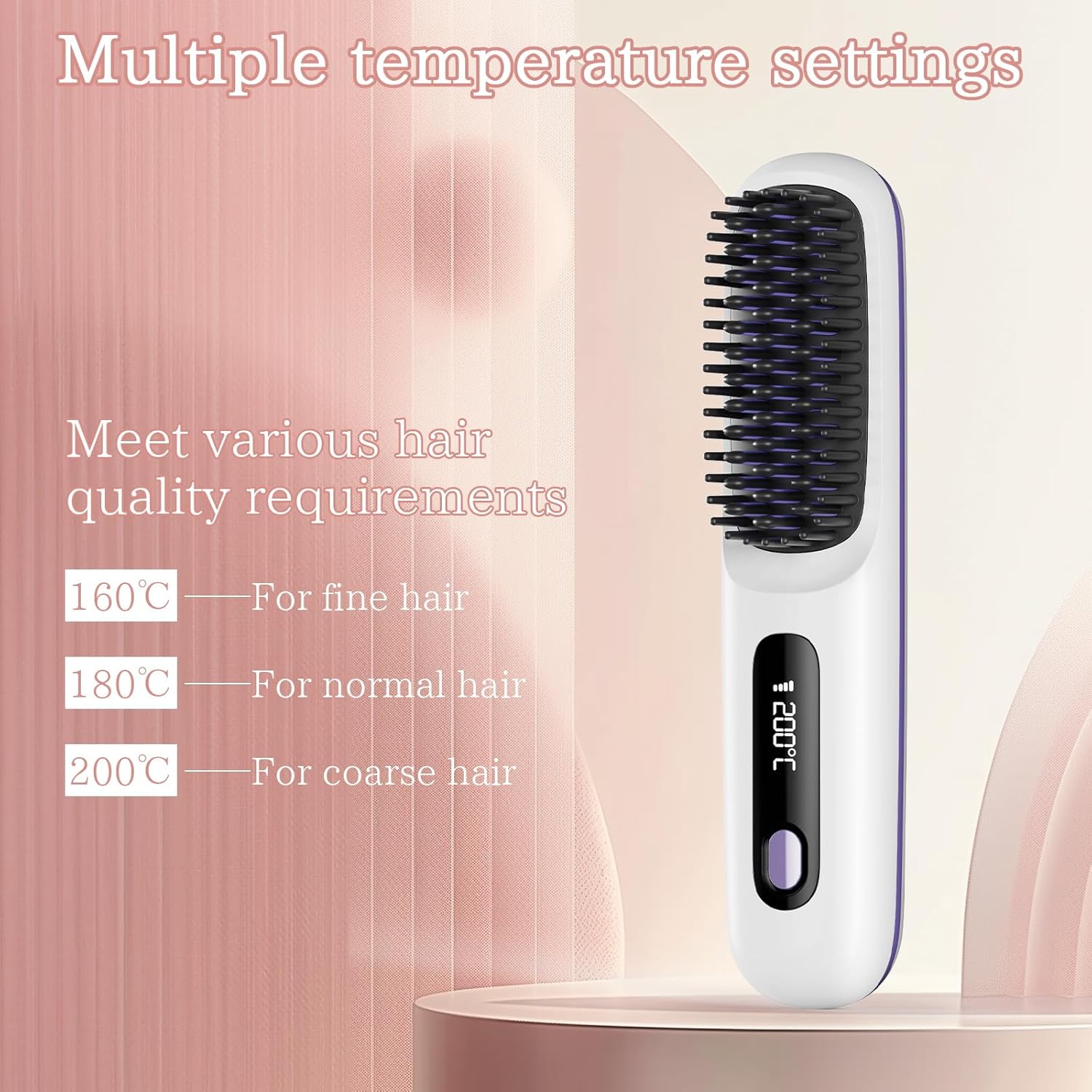 Cordless Hair Straightener Brush, Portable Anion Hair Straightener Brush for Women Lightweight Ceramic Coating Negative Ion Anti-Scald Hair Straightener for Women Travel Styling Hairstyler Salon - Image 5