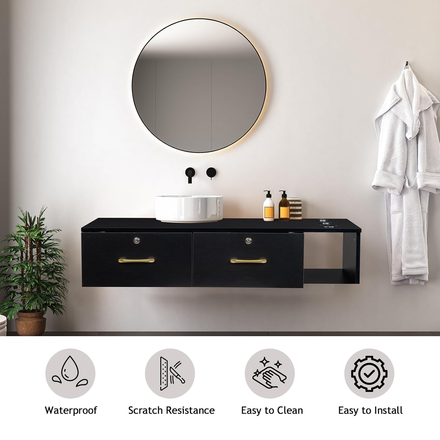 Wall Mount Styling Station,Locking 2 Drawers Storage Beauty Salon Equipment,Styling Barber Station for Hair Stylist,3 Hair Dryer Holes Locking Salon Cabinet for Salon,Home & Bathroom (black) - Image 4