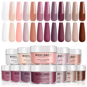 Modelones Acrylic Powder Set, 12 Colors Acrylic Nail Powder Pink Nude Professional Polymer 3D Nail Art Kit for French Extension All Seasons Carving, No U V Lamp Needed