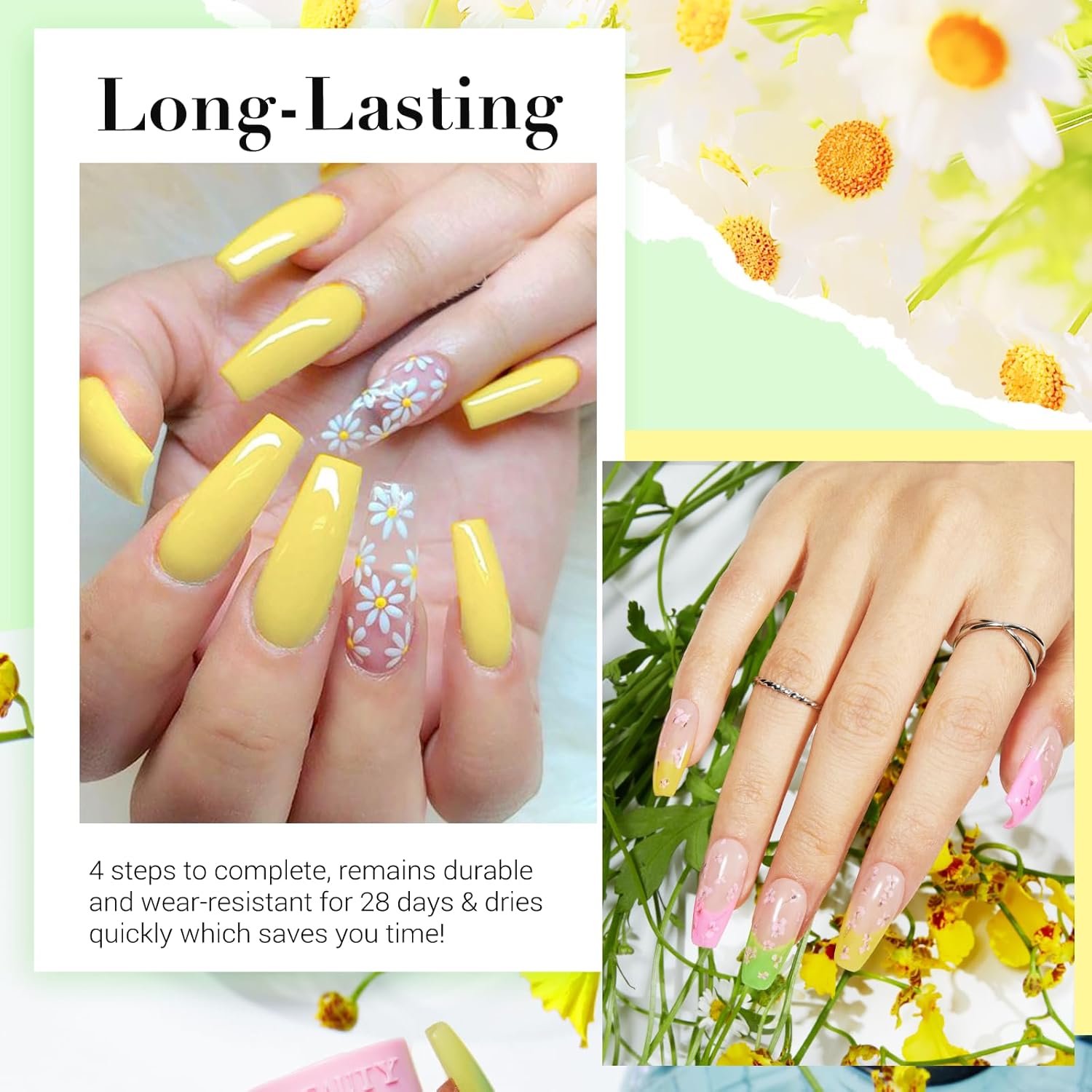 AZUREBEAUTY Dip Powder Nail Kit Floral Lime Green with Base Top Coat Activator Dried Flowers for French Nails Art Manicure DIY Salon - Image 2