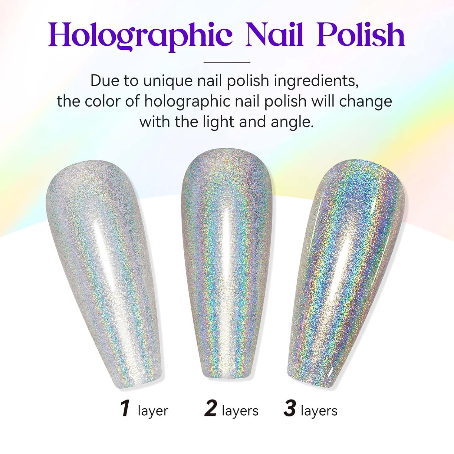 MIZHSE Holographic Nail Polish, Silver Glitter Nail Polish Air Dry Fast, 15 ml 0.5 fl oz High Glossy Shiny Nail Pigment Oil-based Laser Iridescent Nail Lacquer Chrome Halo Nail Art Salon Manicure Home - Image 3