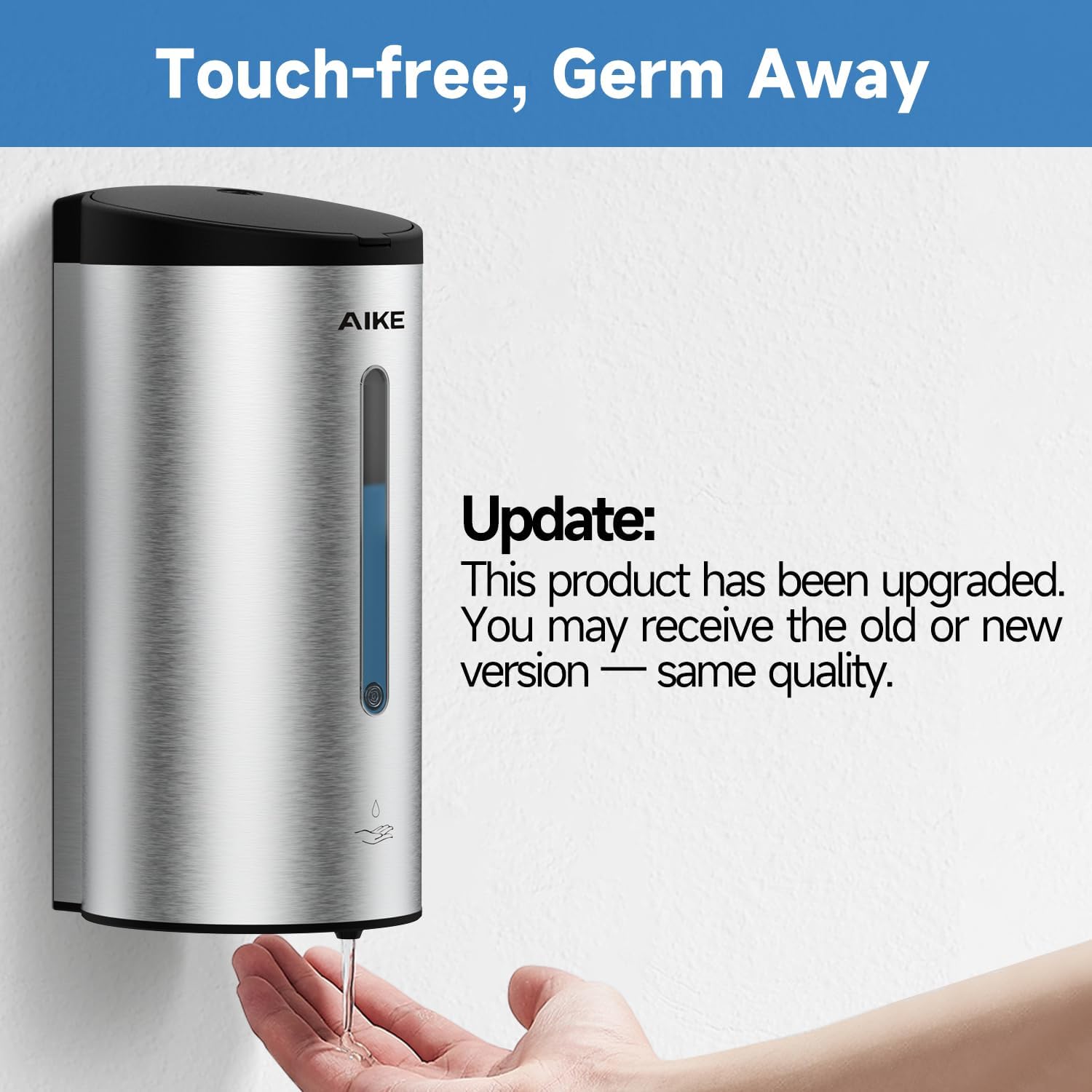 AIKE Wall-Mount Automatic Liquid Soap Dispenser Commercial Large Capacity Brushed Stainless Steel Finish Model AK1205 - Image 2