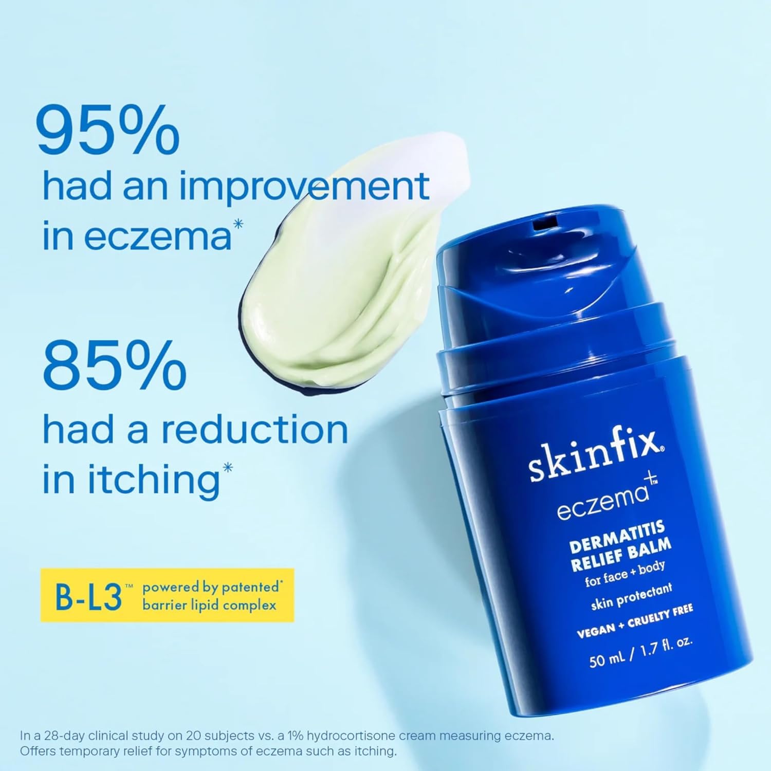 Skinfix Eczema+ Dermatitis Relief Balm For Face + Body (1.7 oz) - Proven Effective as 1% Hydrocortisone - Relieves Eczema + Itch, Calms Redness - Steroid Free, Non-Comedogenic - Vegan, Cruelty Free - Image 3