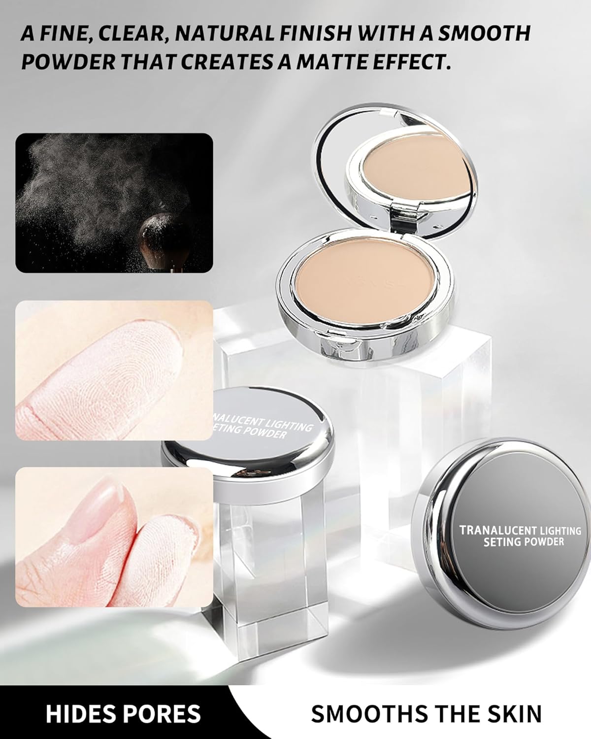 Pressed Mineral Powder Foundation,4-in-1 Matte Setting Powder with Concealer&Finishing Powder Makeup Color Correcting Medium to Full Flawless Coverage Foundation, Waterproof Long Lasting,Ivory - Image 5