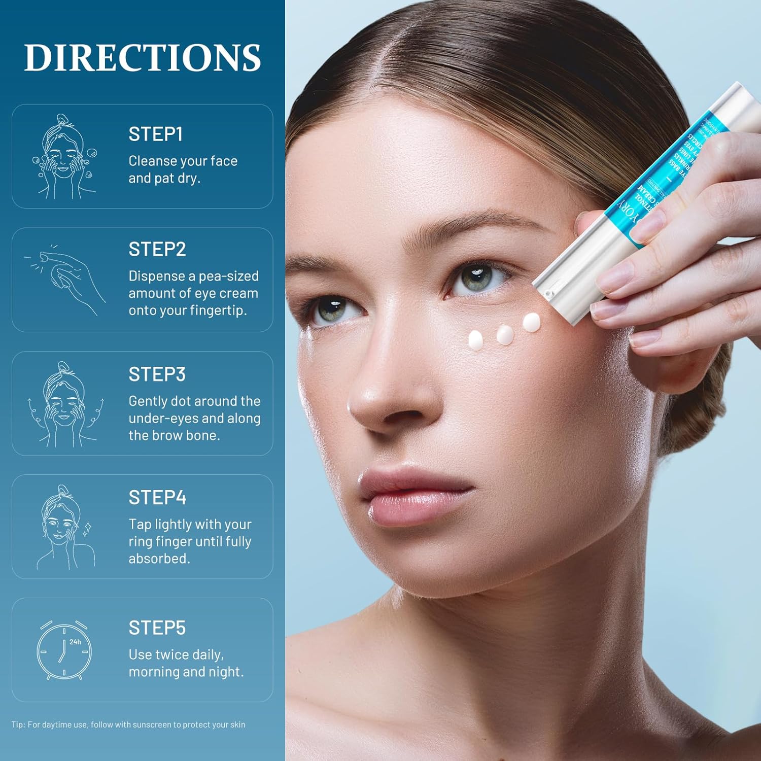Retinol Under Eye Cream - Eye Cream for Eye Bags, Dark Circles, and Fade Wrinkles, Fine Lines Skin Care Treatment for Women and Men, 20ML blue - Image 8