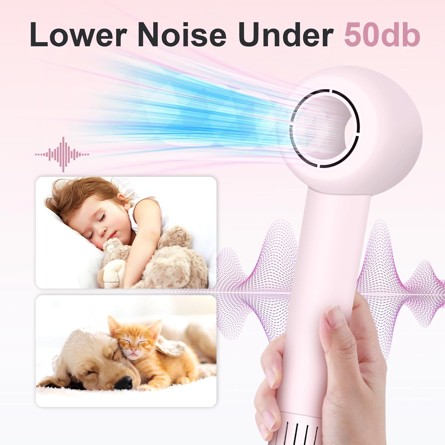 High Speed Hair Dryer, 160000 RPM Brushless Motor 500 Million Negative Ionic Blow Dryer, Travel Fast Drying Hairdryer, Low Noise, Lightweight, Blowdryer with Nozzle, Home Use,Pink - Image 6