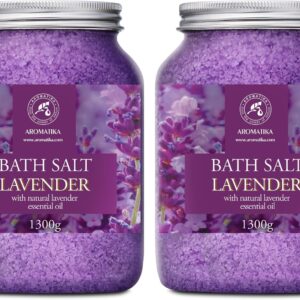 Sea Salt Lavender with Natural Lavender Essential Oil - Set 2x46 Oz - Lavender Bath Salts - Lavanda Salt - Stress Relief - Beauty - Relaxing - Bathing - Body Care