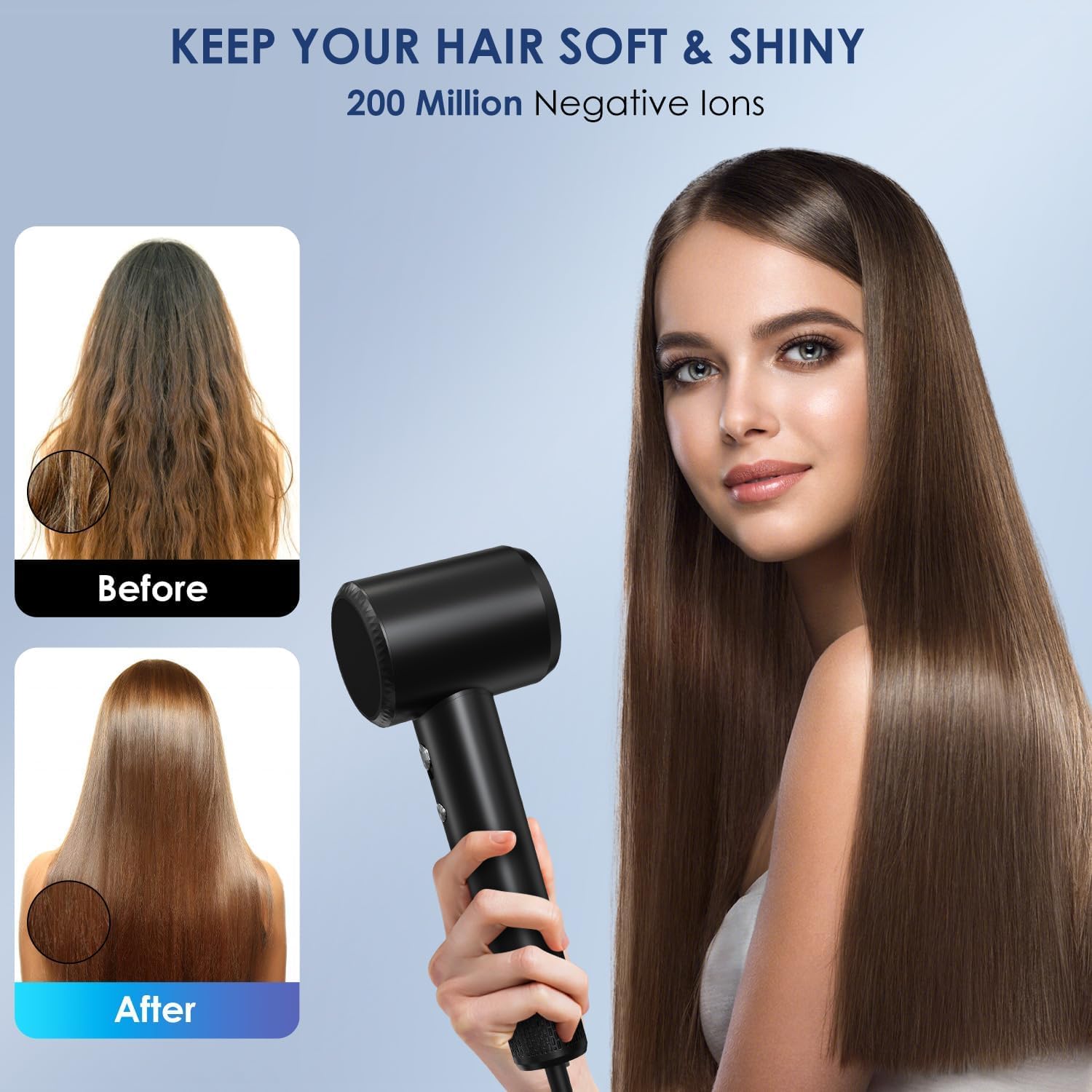 Hair Dryer - 150000 RPM High-Speed Blow Dryer with Negative Ionic Care for Fast Drying. Lightweight, Low Noise Design with 4 Temps/2 Speeds and Magnetic Nozzle (Black) - Image 3