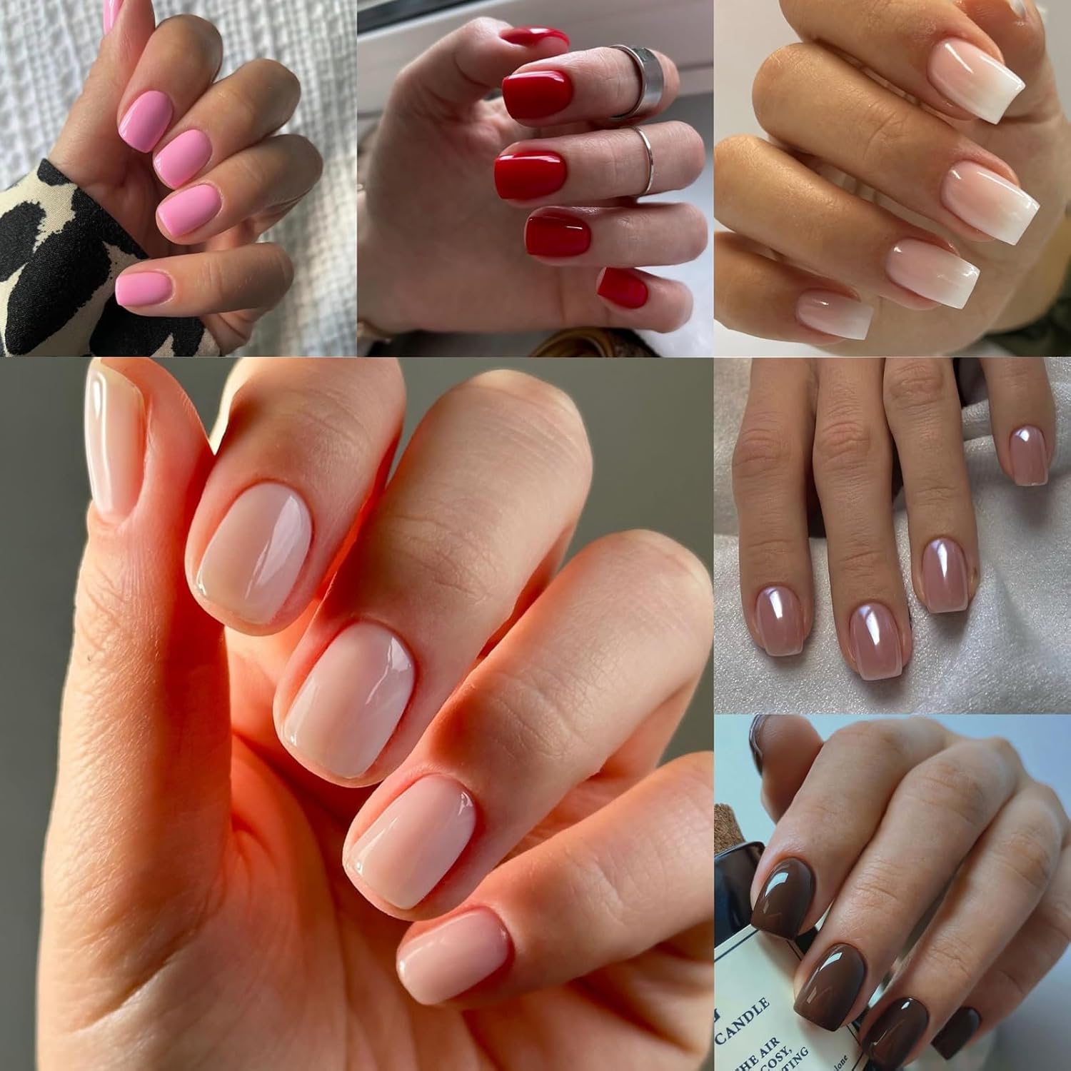 6 Packs (144Pcs) Press on Nails Square, Short Square Press on Nails, Ombre Press on Nails Medium, Pink Fake Nails Chrome Glue on Nails Gel False Nails for Women, Stick on Nails Kit 12 Sizes-6 Styles - Image 6