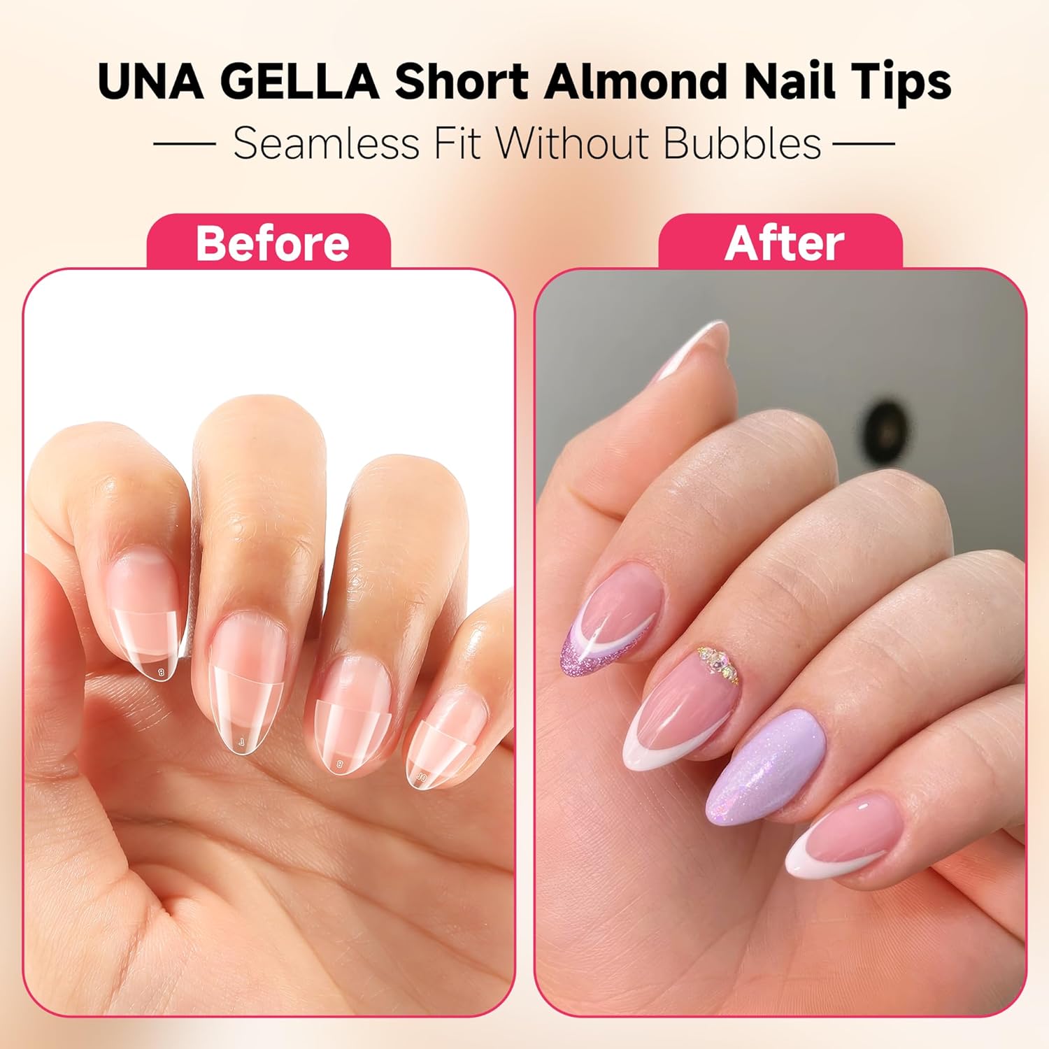 UNA GELLA Short Almond Gel Nail Tips Half Cover 504PCS Extra Short Fake Nail Tips Almond Shape 12sizes Pre Etched Salon Quality Soft Acrylic Press On Nails for Home Nails Extension - Image 3
