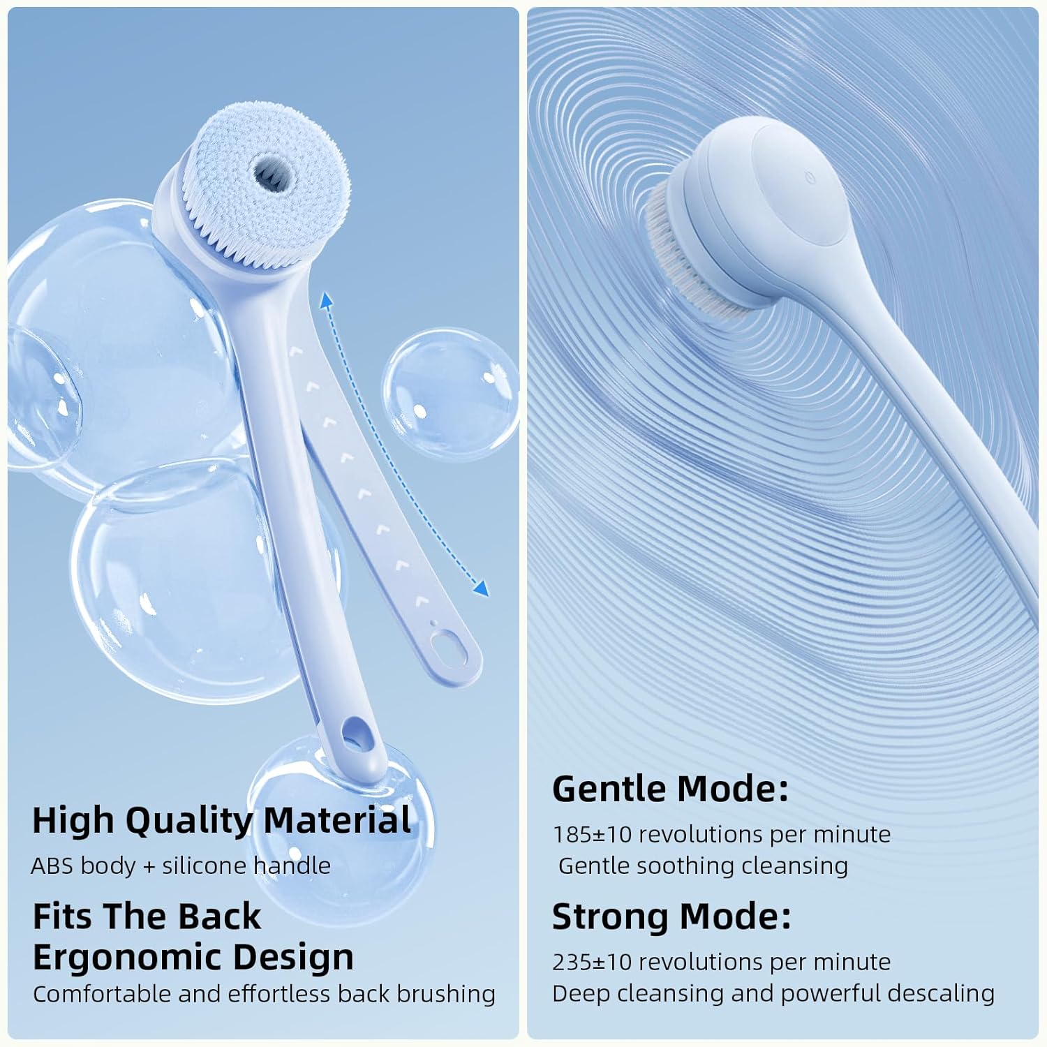 Electric Body Brush Back Scrubber for Shower, Waterproof Long Dual Handle Power Body Scrubber with 3 Heads, Rechargeable Bath Brush & 2 Speeds, for Cleansing, Exfoliating and Massaging Skin - Image 5