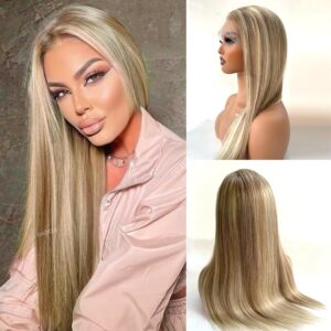 Highlight Ash Blonde Wig Human Hair 13x4 HD Balayage Glueless Wigs Human Hair 180% Density Ash Brown to Ash Blonde Highlights Lace Front Wigs Human Hair Pre Plucked 20 Inch Human Hair Lace Front Wig