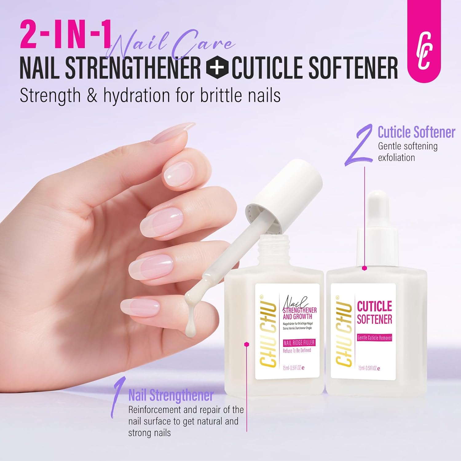 Milky White Nail Strengthener and Growth Set with Cuticle Softener for Weak Nails - Image 2